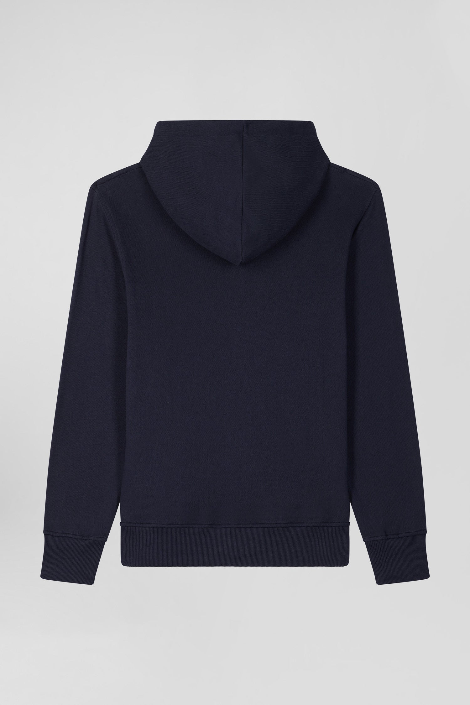 Regular navy blue zipped brushed cotton fleece hoodie