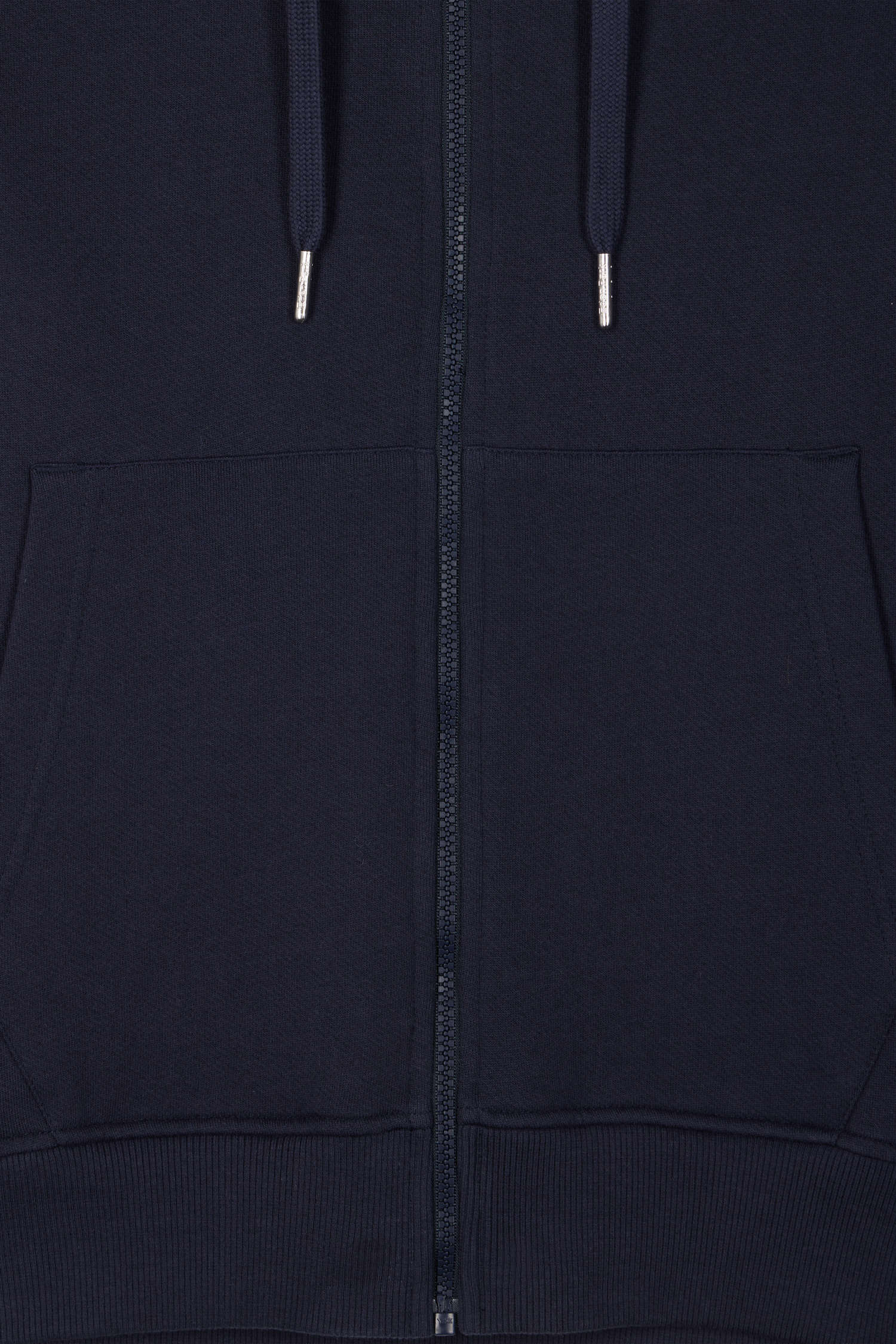 Regular navy blue zipped brushed cotton fleece hoodie