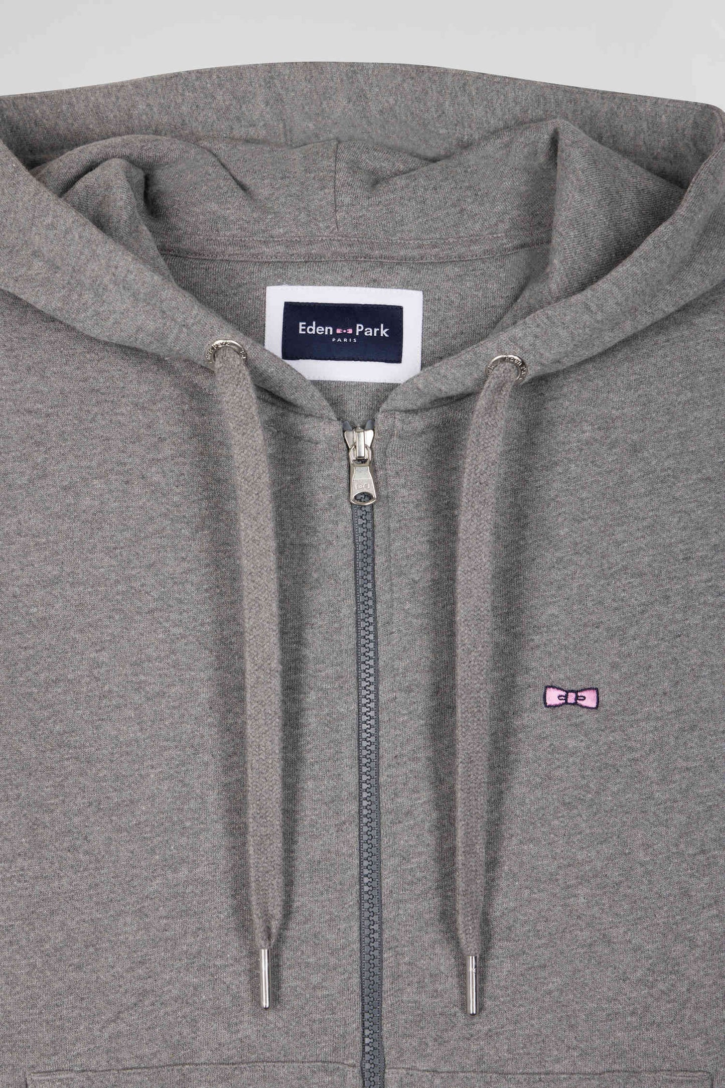 Regular grey zipped brushed cotton fleece hoodie