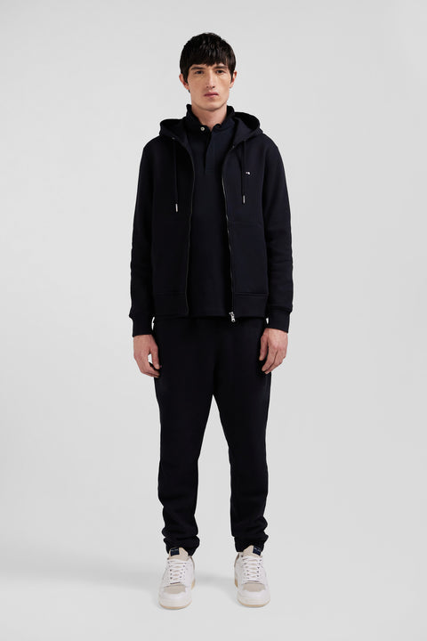 Regular black zipped brushed cotton fleece hoodie - Image 1