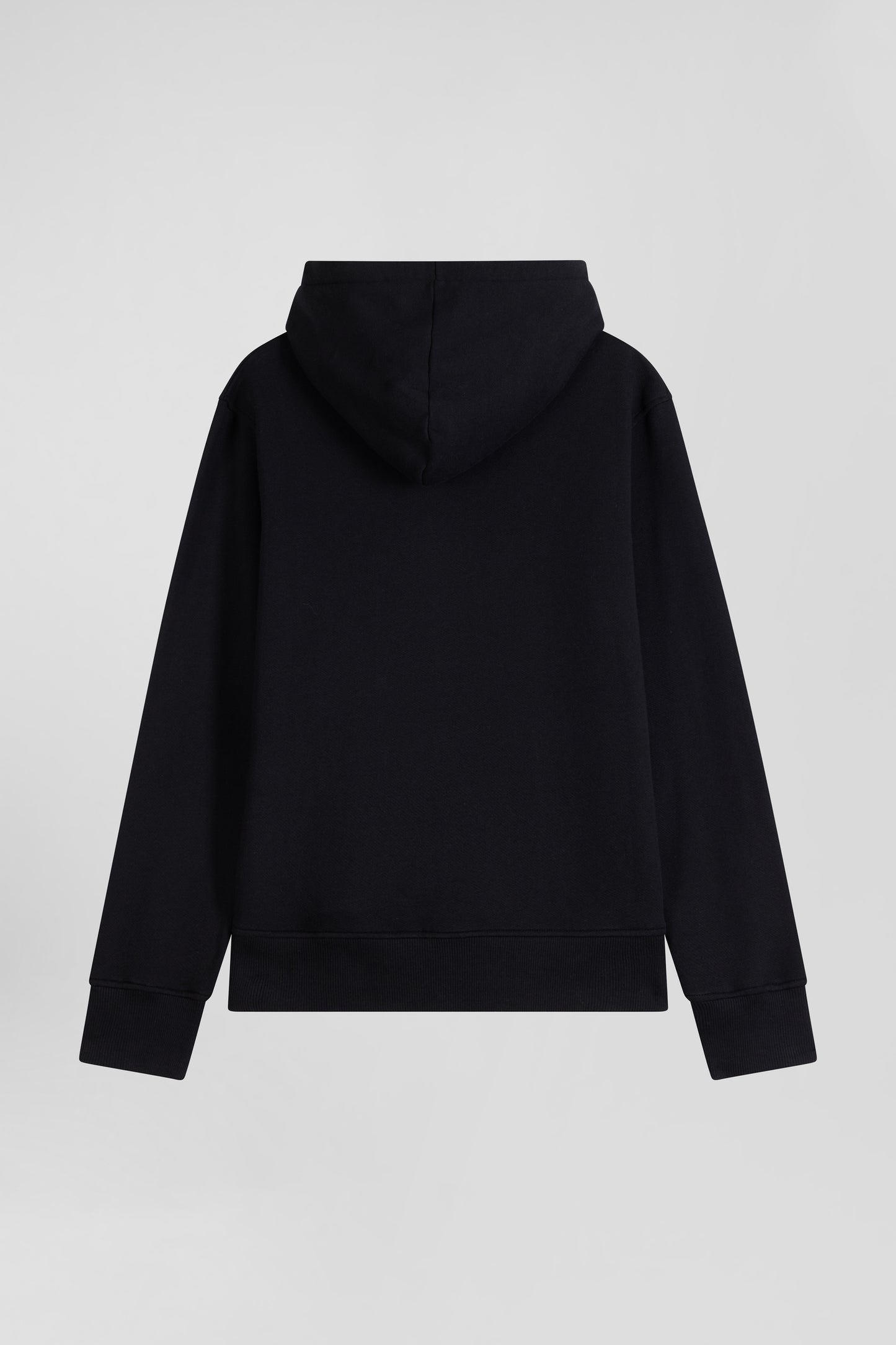 Regular black zipped brushed cotton fleece hoodie