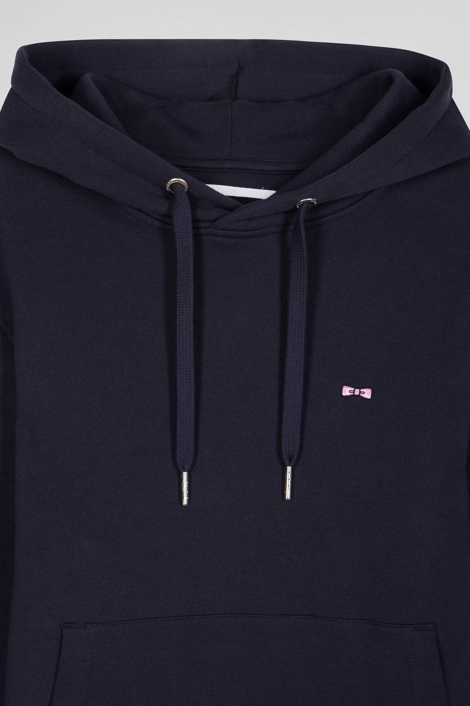 Regular navy blue brushed cotton fleece hoodie