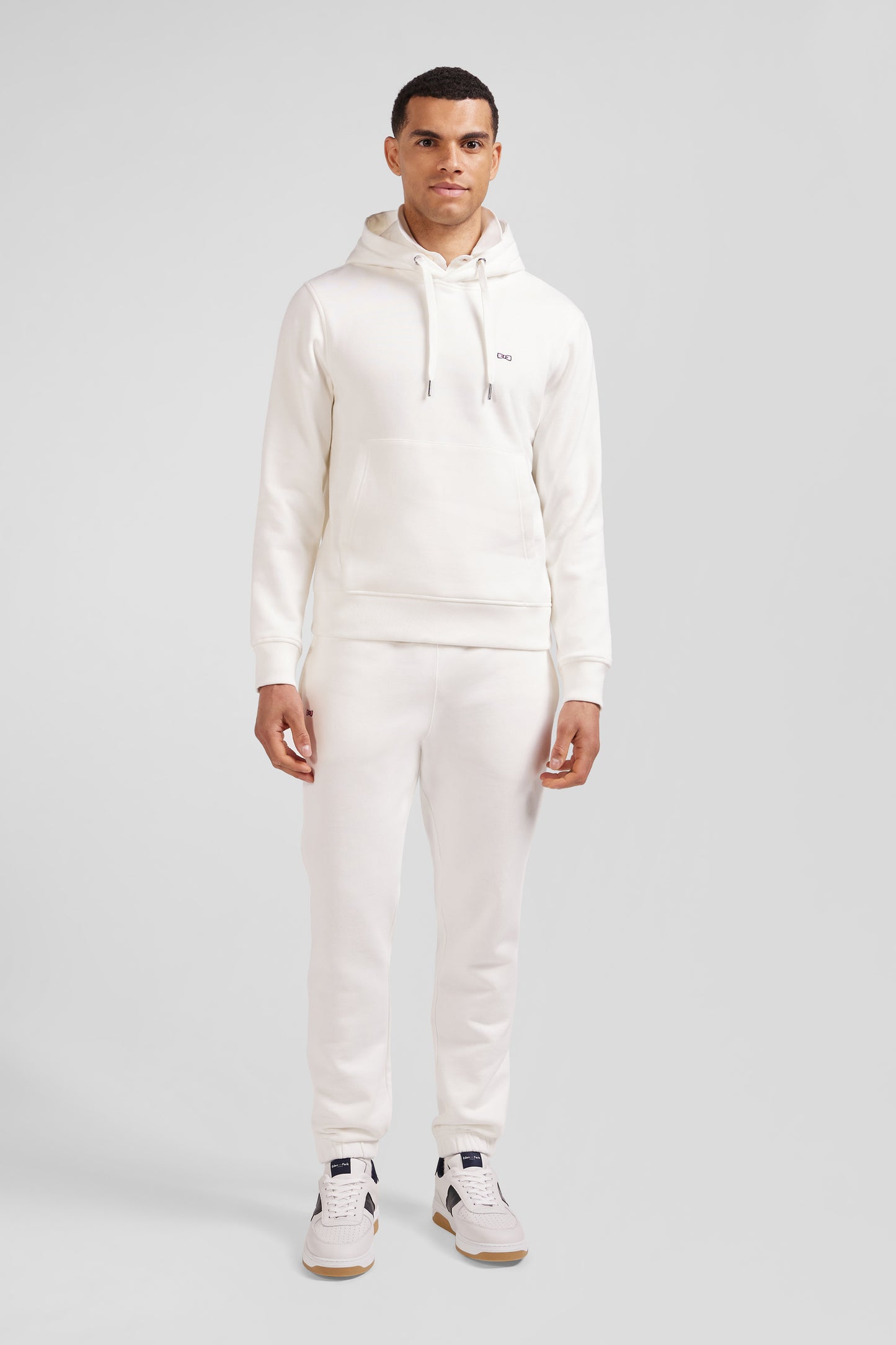 Regular ecru brushed cotton fleece hoodie