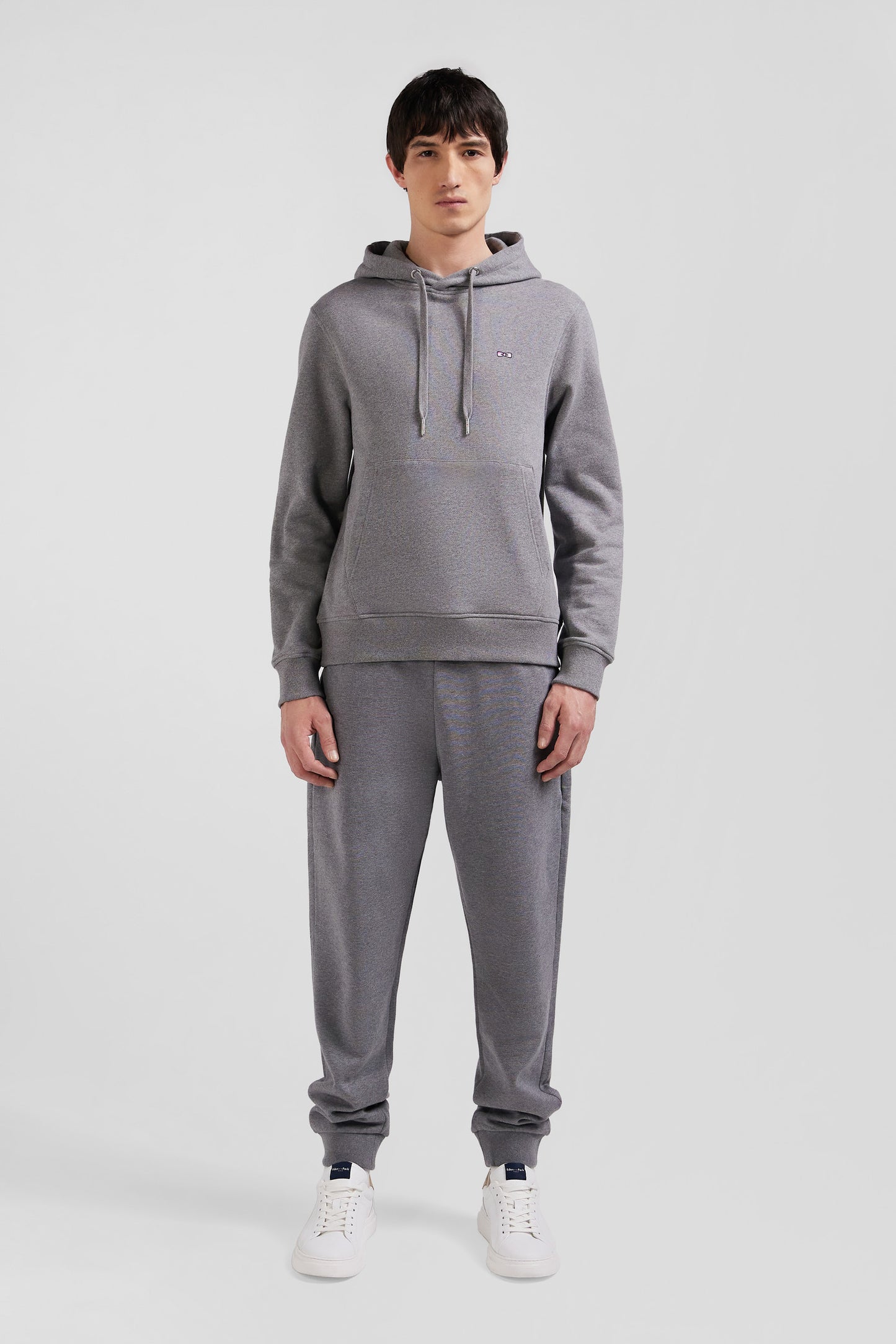 Regular grey brushed cotton fleece hoodie