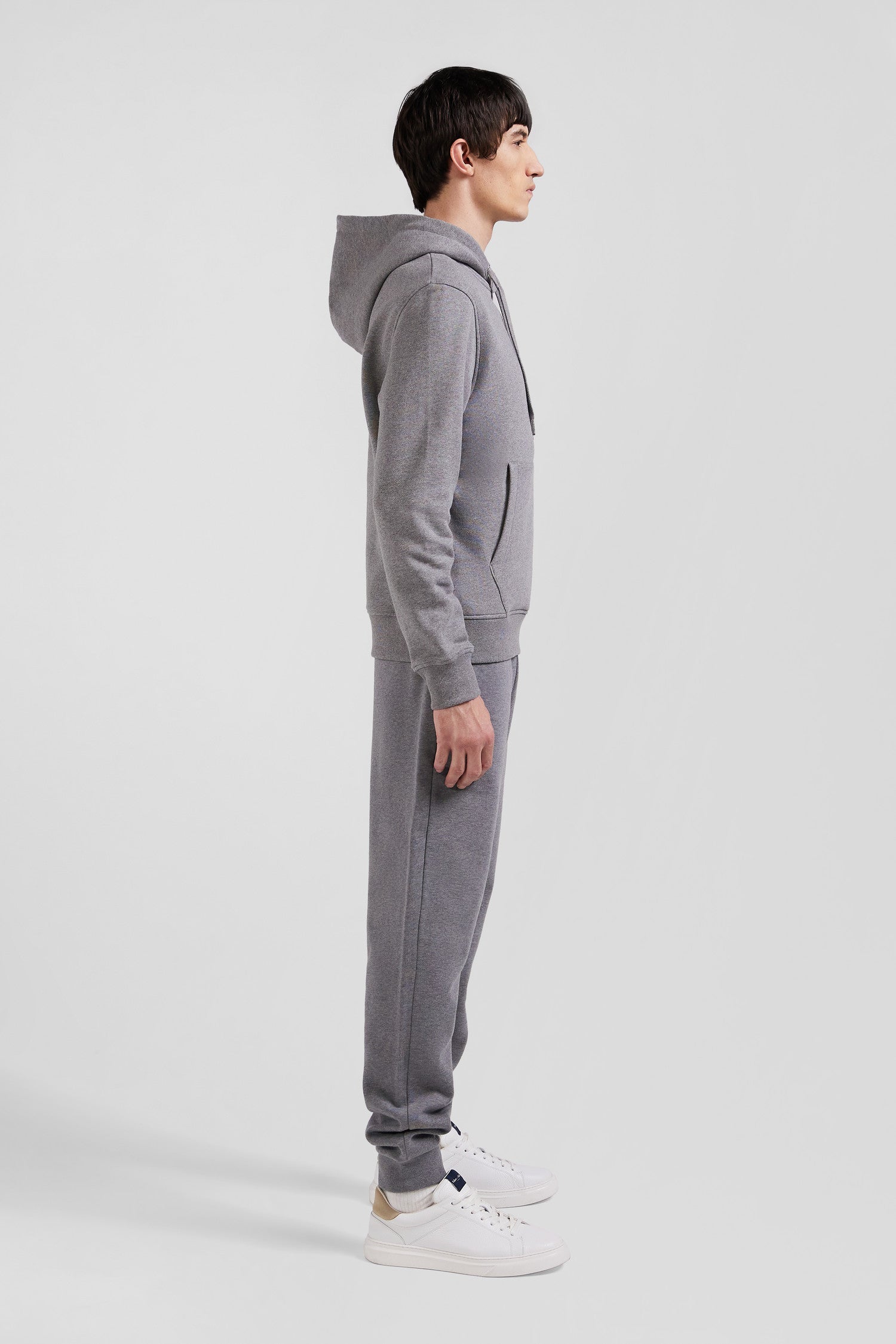 Regular grey brushed cotton fleece hoodie