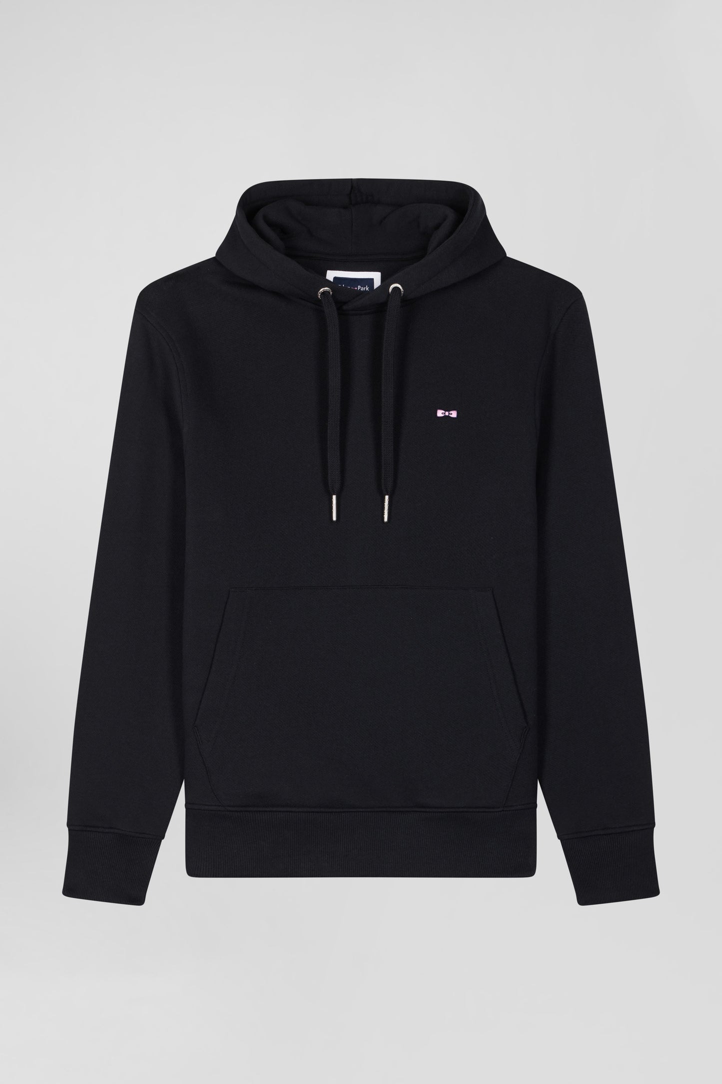 Regular black brushed cotton fleece hoodie