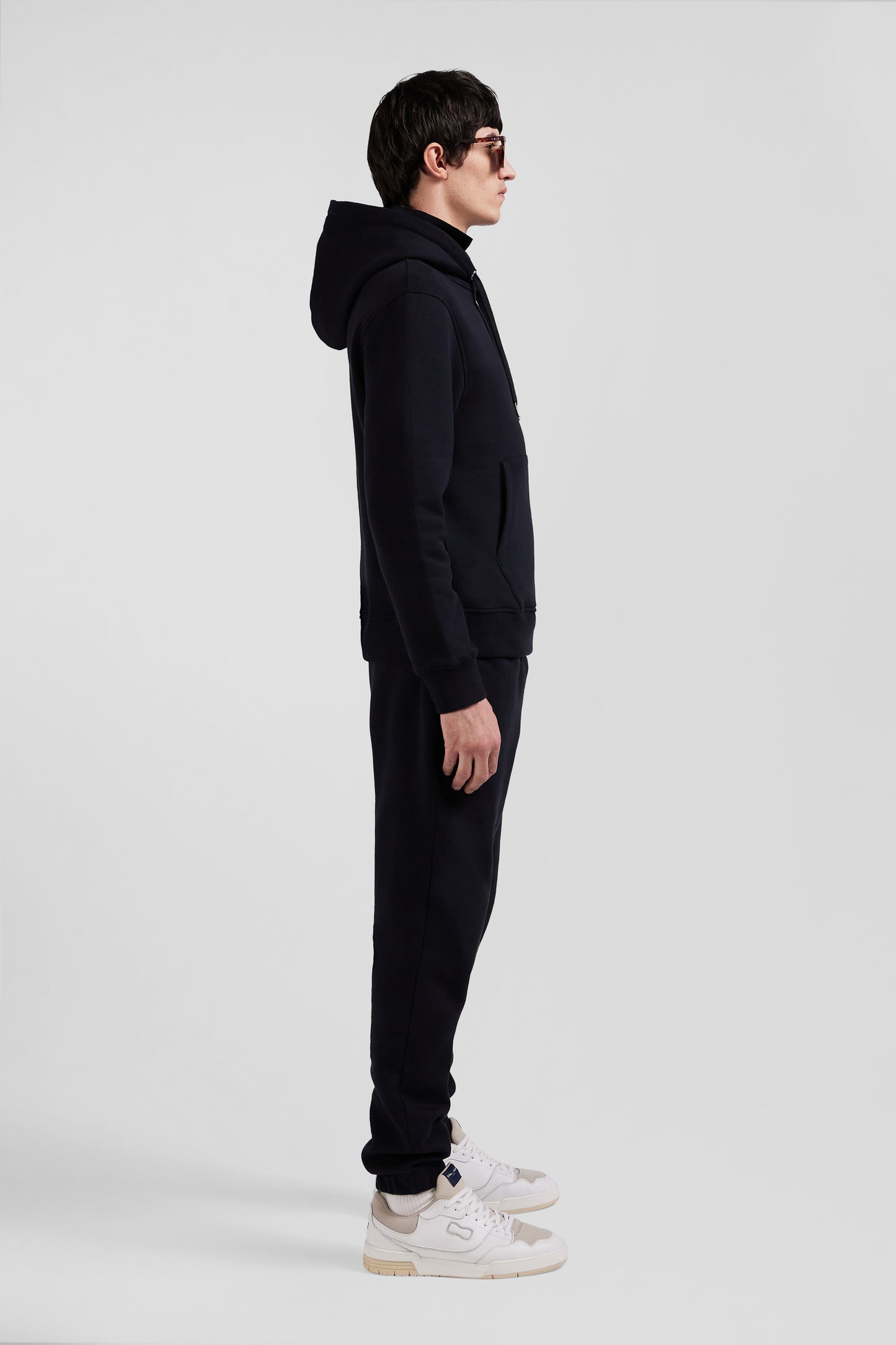 Regular black brushed cotton fleece hoodie