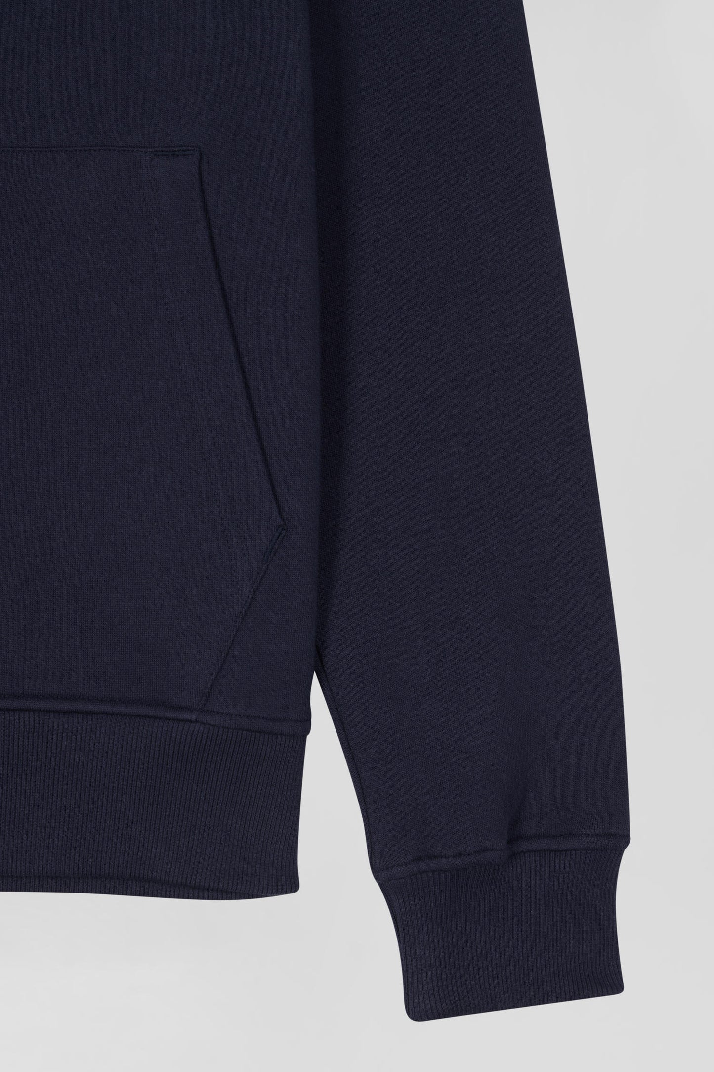 Regular navy zipped brushed cotton fleece with high top collar