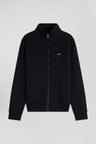 Regular black zipped brushed cotton fleece sweatshirt with high top collar