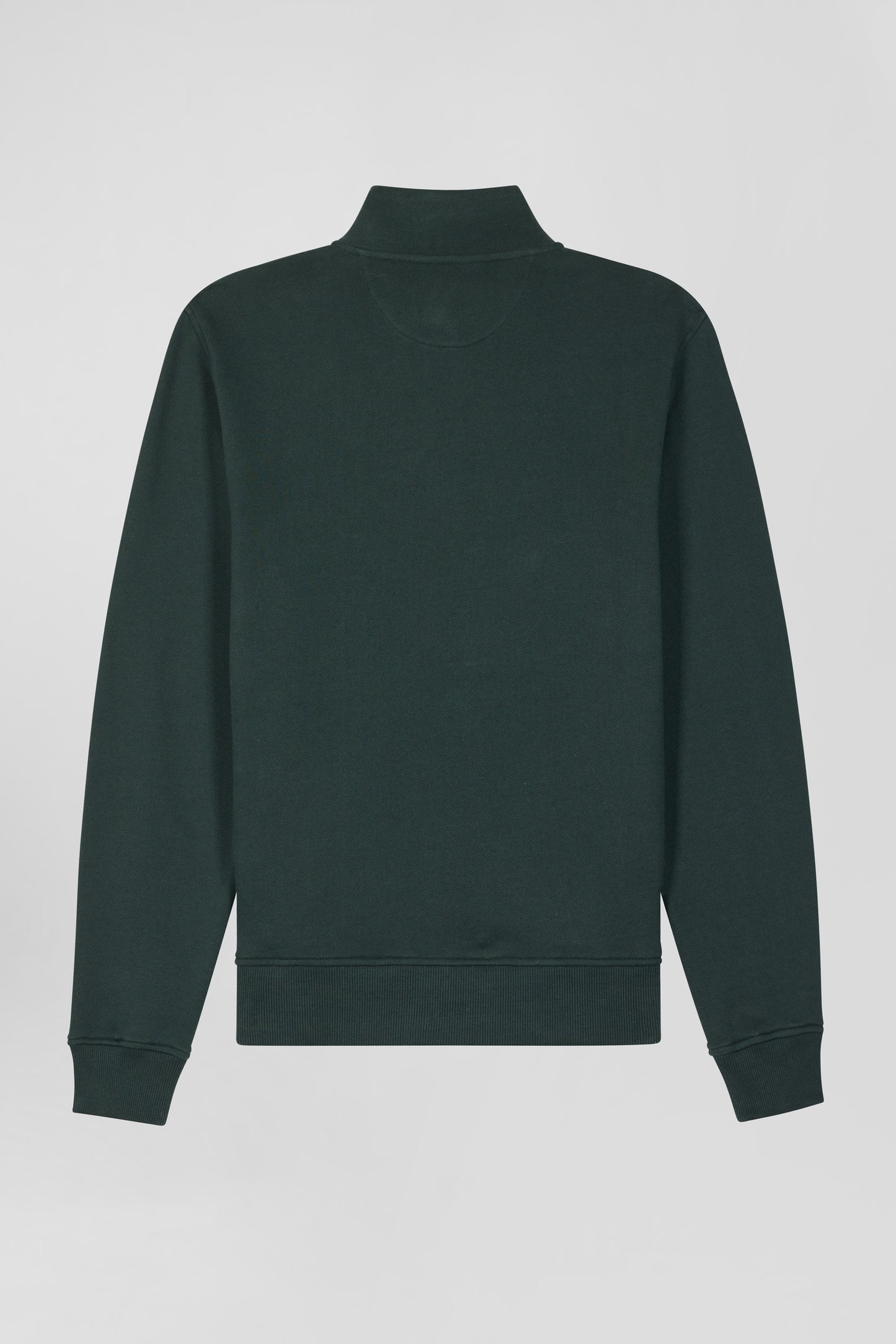 Regular green brushed cotton fleece sweatshirt with high top collar