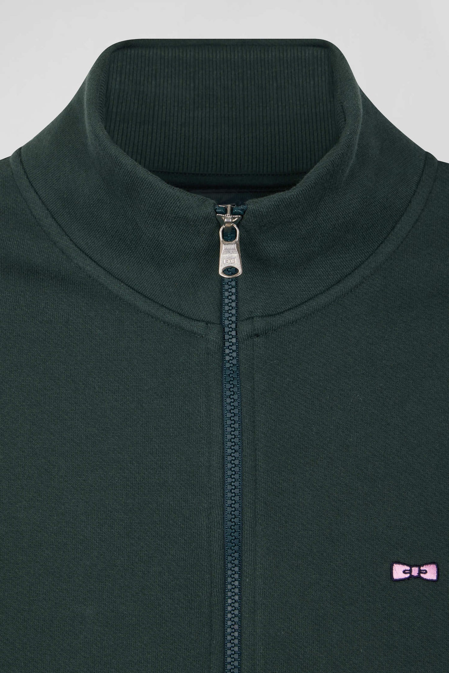 Regular green brushed cotton fleece sweatshirt with high top collar