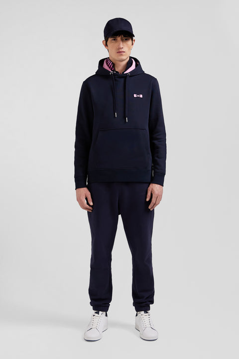 Regular navy brushed cotton fleece hoodie with Eden Park embroidery - Image 1