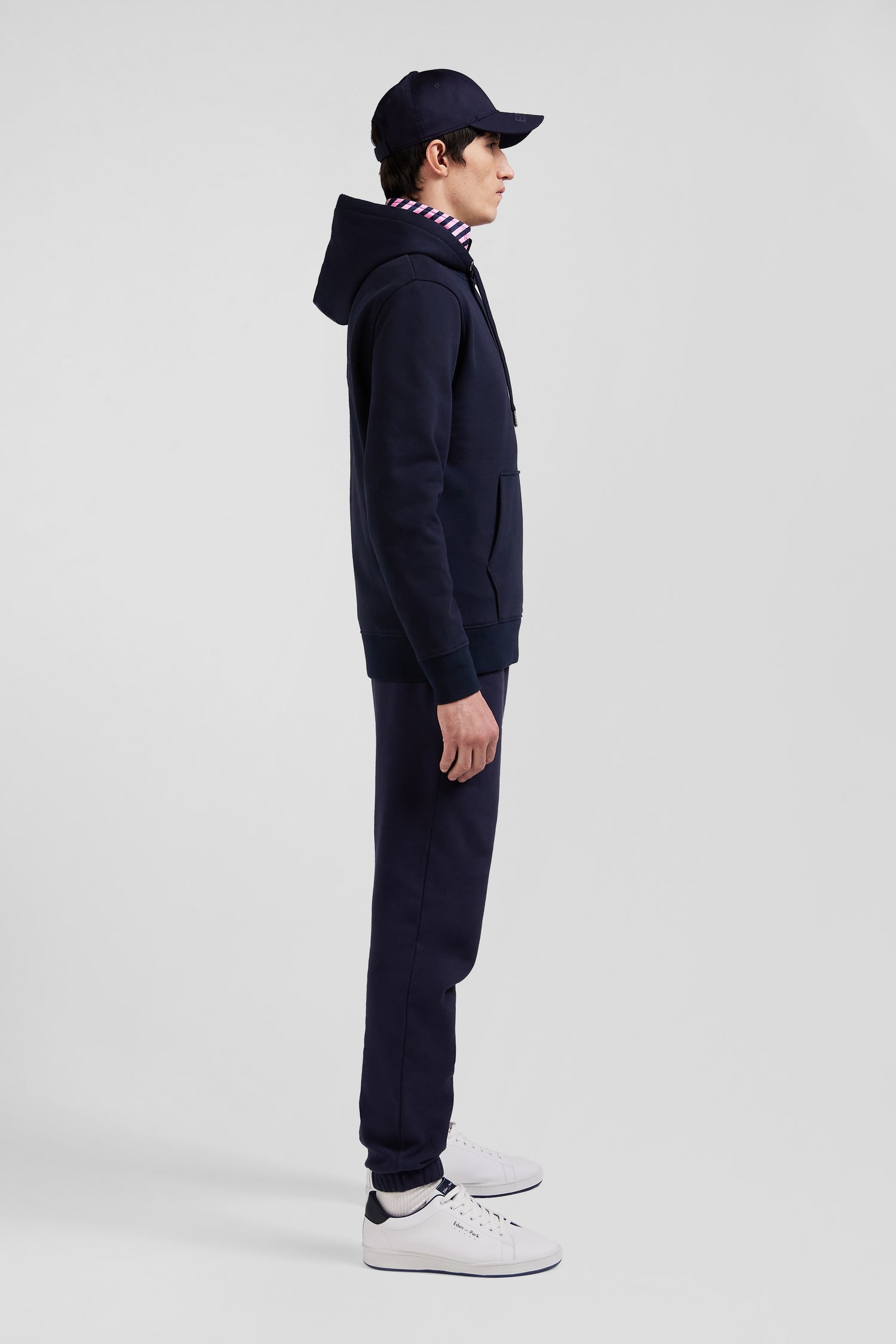 Regular navy brushed cotton fleece hoodie with Eden Park embroidery