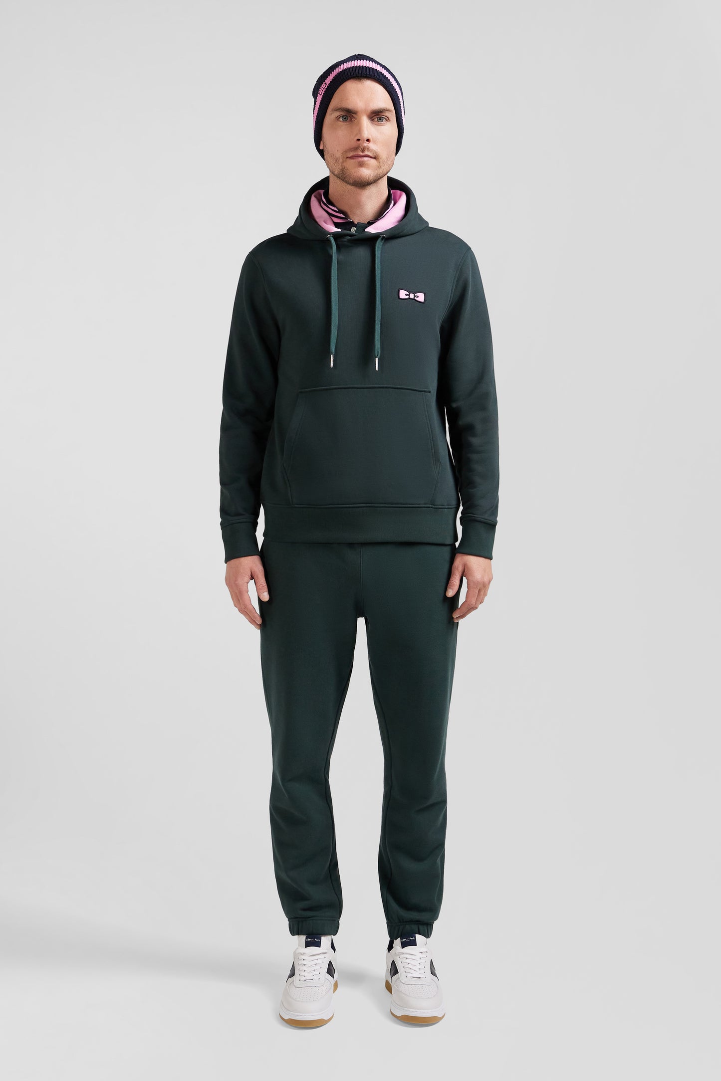 Regular green brushed cotton fleece hoodie with Eden Park embroidery