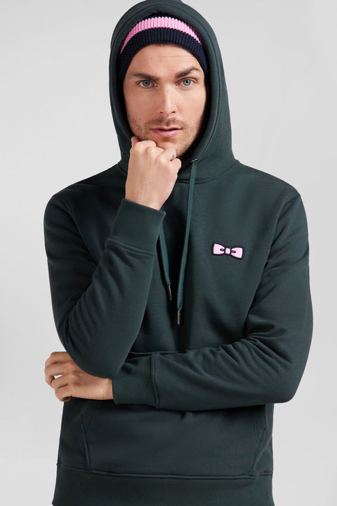 Regular green brushed cotton fleece hoodie with Eden Park embroidery - Image 3