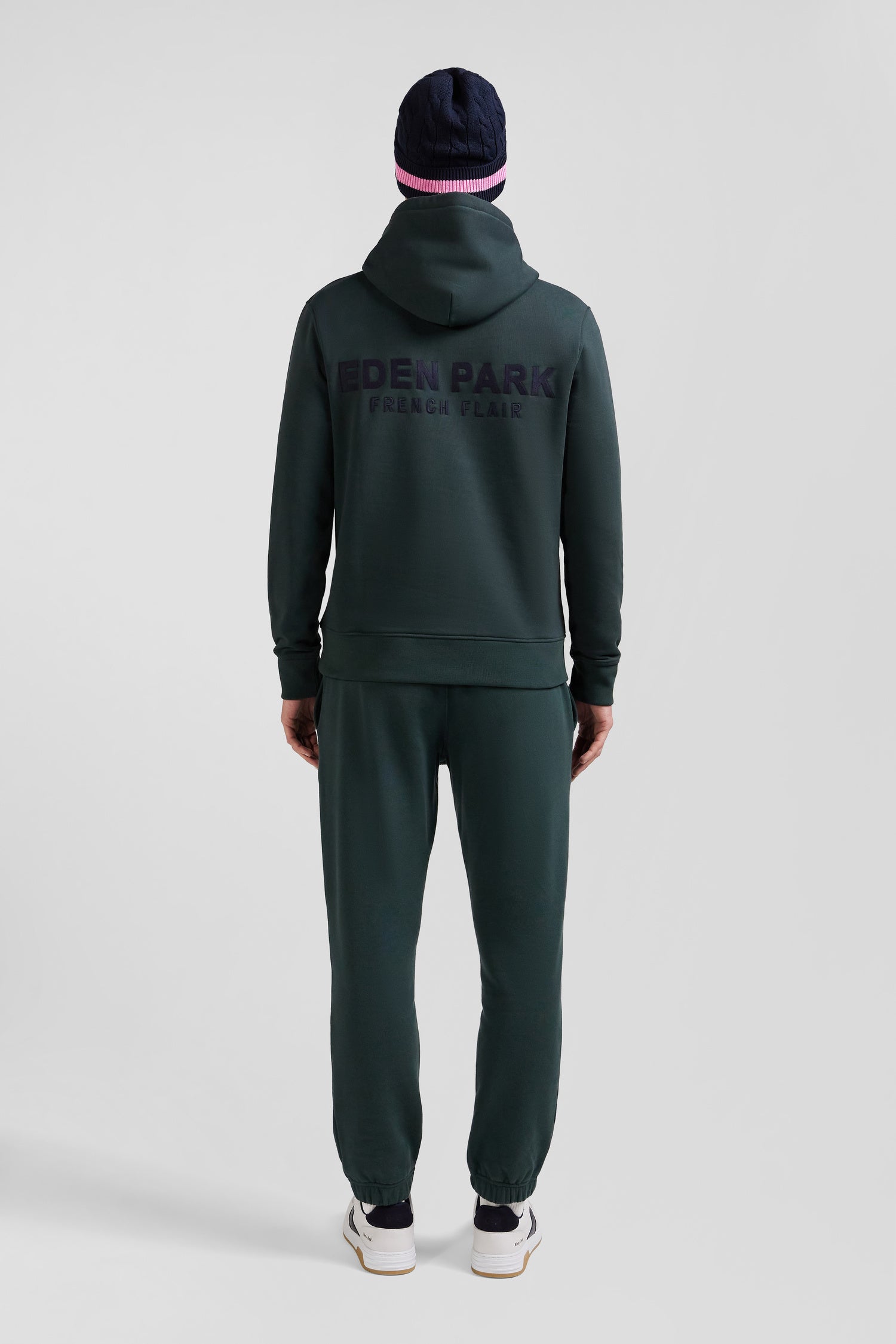 Regular green brushed cotton fleece hoodie with Eden Park embroidery