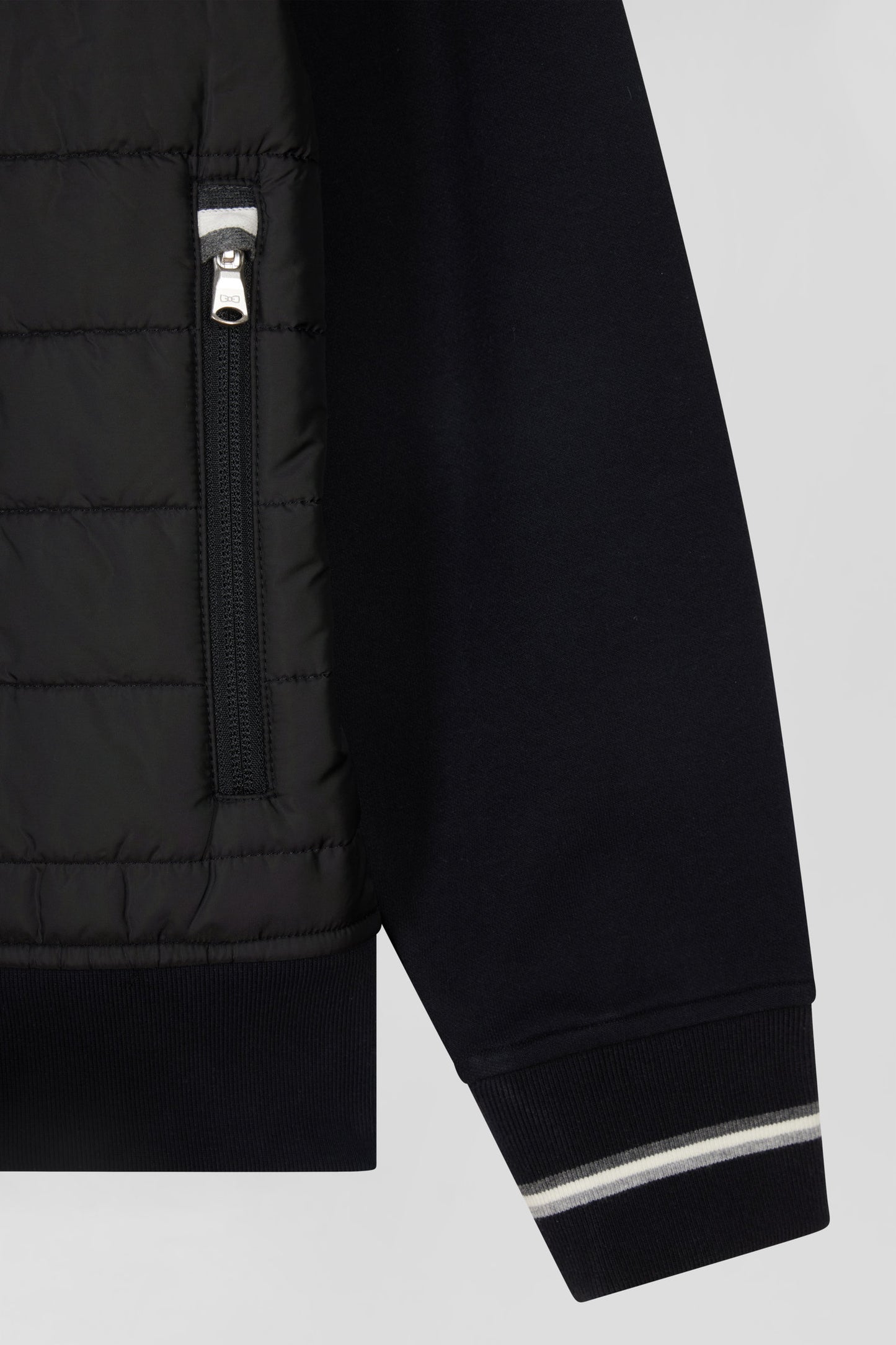 Regular black zipped bi-material sweatshirt with padded front