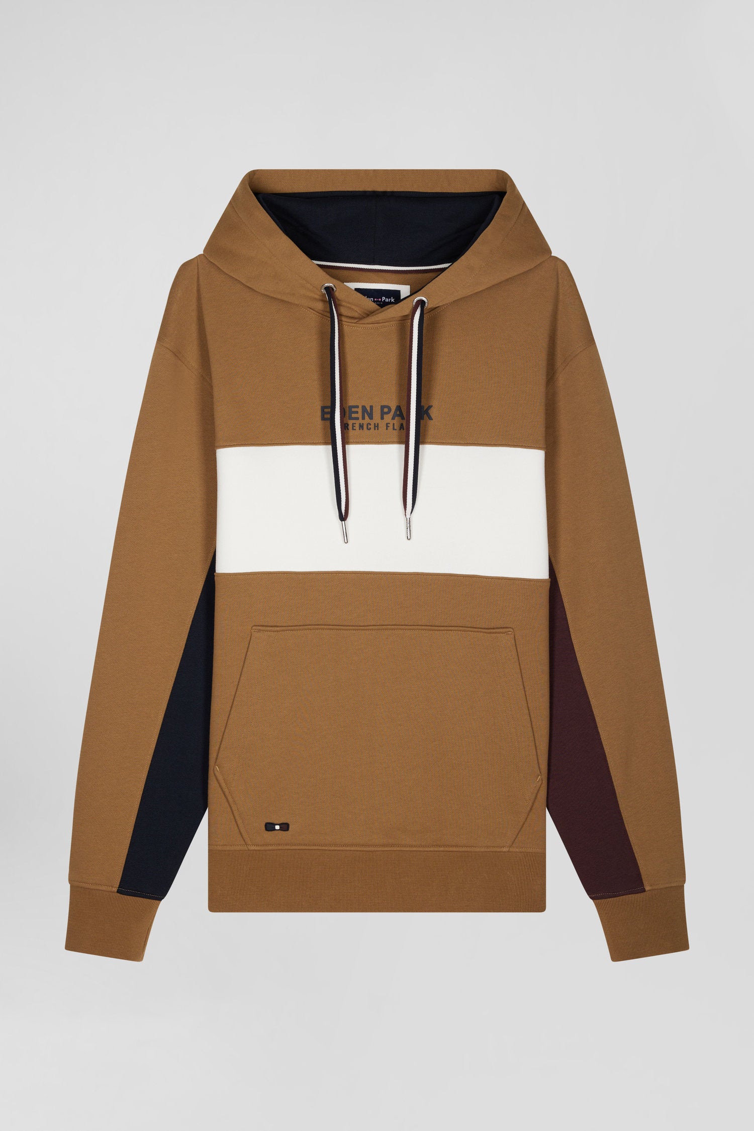 Relaxed camel colorblock cotton hoodie