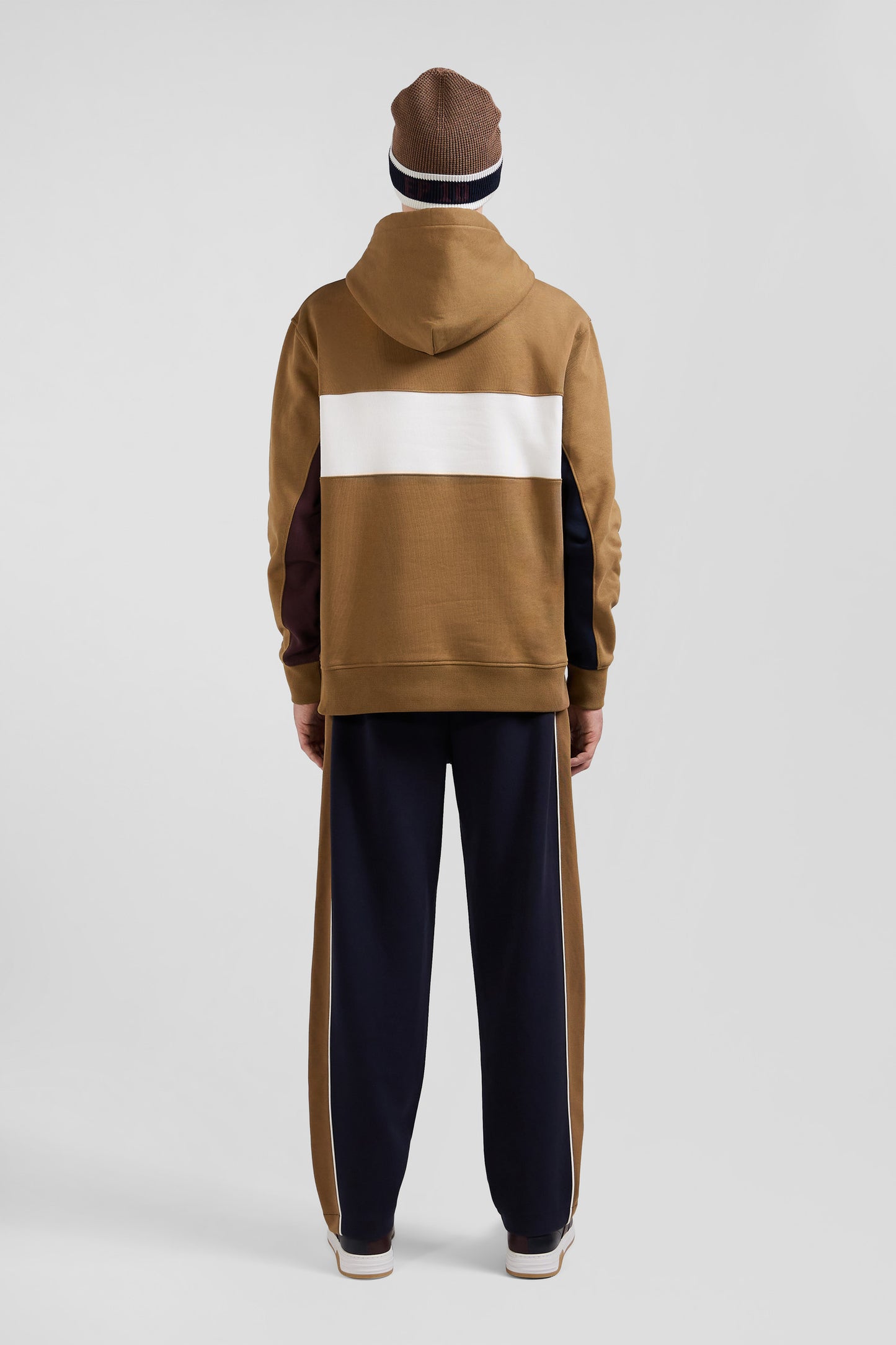 Colorblock hooded sweatshirt in hazelnut cotton Relaxed fit