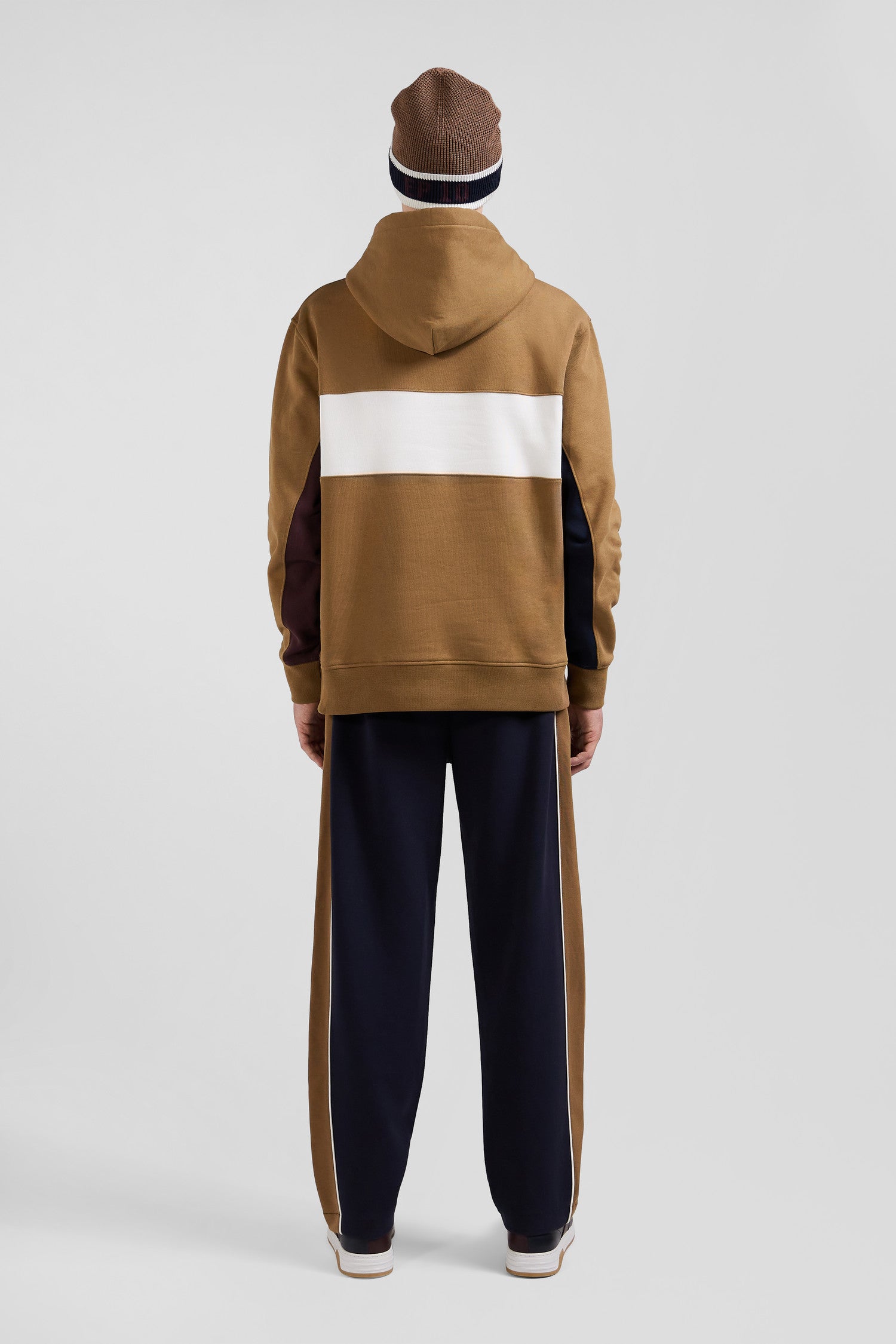 Relaxed camel colorblock cotton hoodie