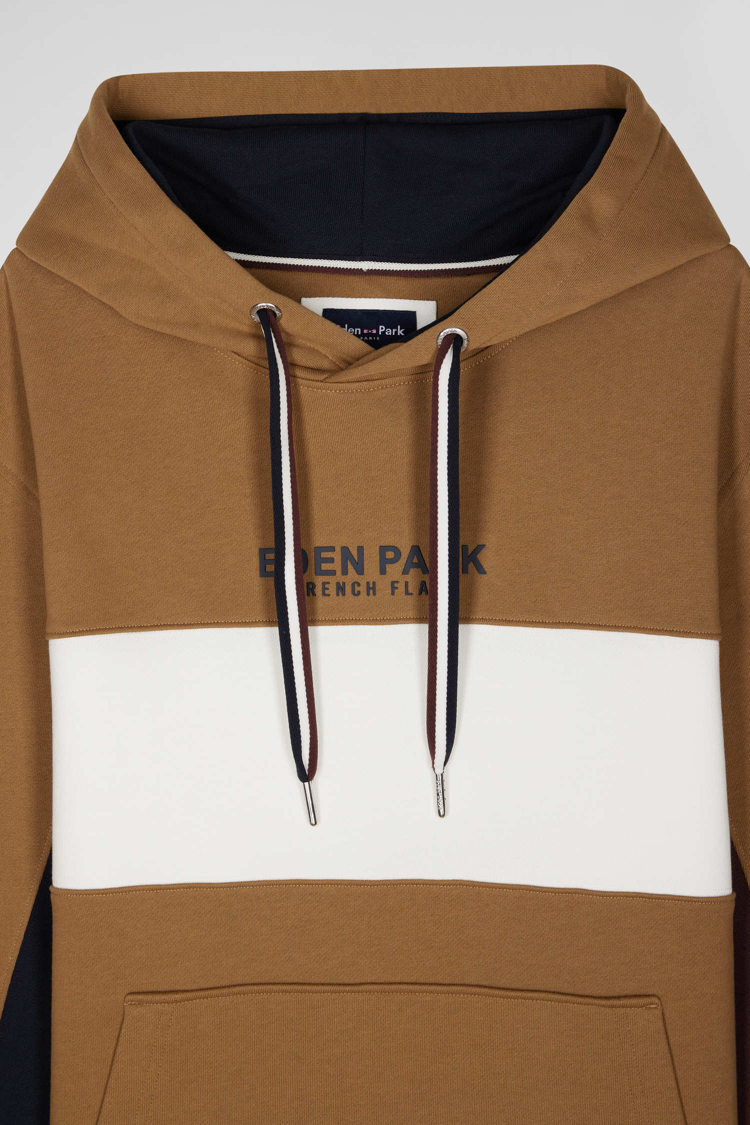 Relaxed camel colorblock cotton hoodie