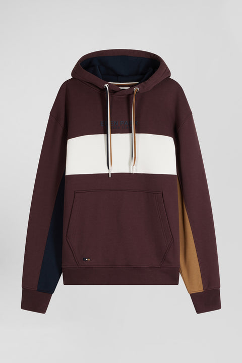 Relaxed burgundy colorblock cotton hoodie - Image 2