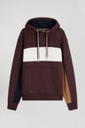 Relaxed burgundy colorblock cotton hoodie