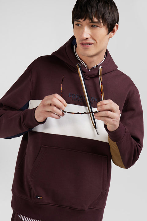 Relaxed burgundy colorblock cotton hoodie - Image 3