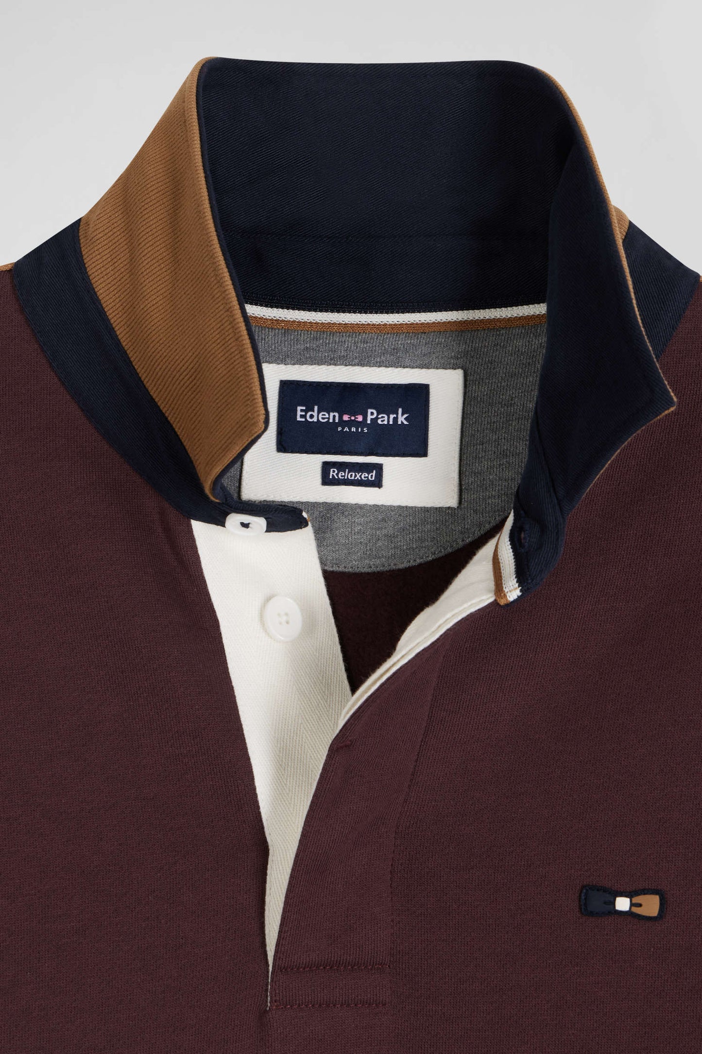 Relaxed burgundy cotton sweatshirt with rugby shirt collar