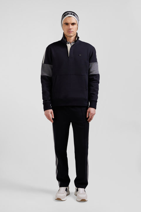 Relaxed black cotton sweatshirt with rugby shirt collar - Image 1