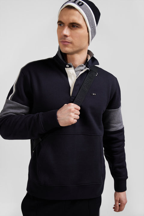 Relaxed black cotton sweatshirt with rugby shirt collar - Image 3