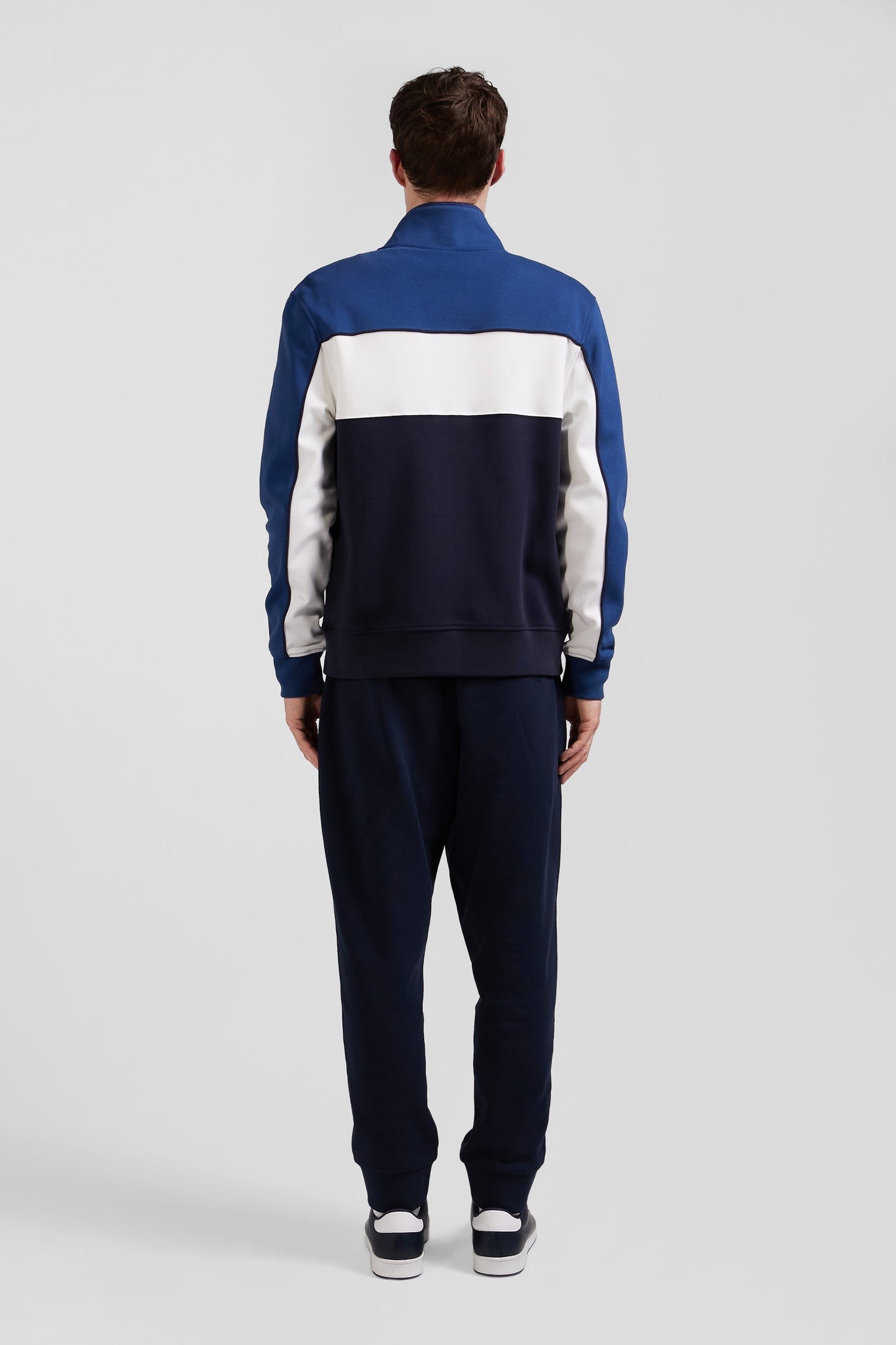 Regular blue tricolor zipped cotton blend sweatshirt