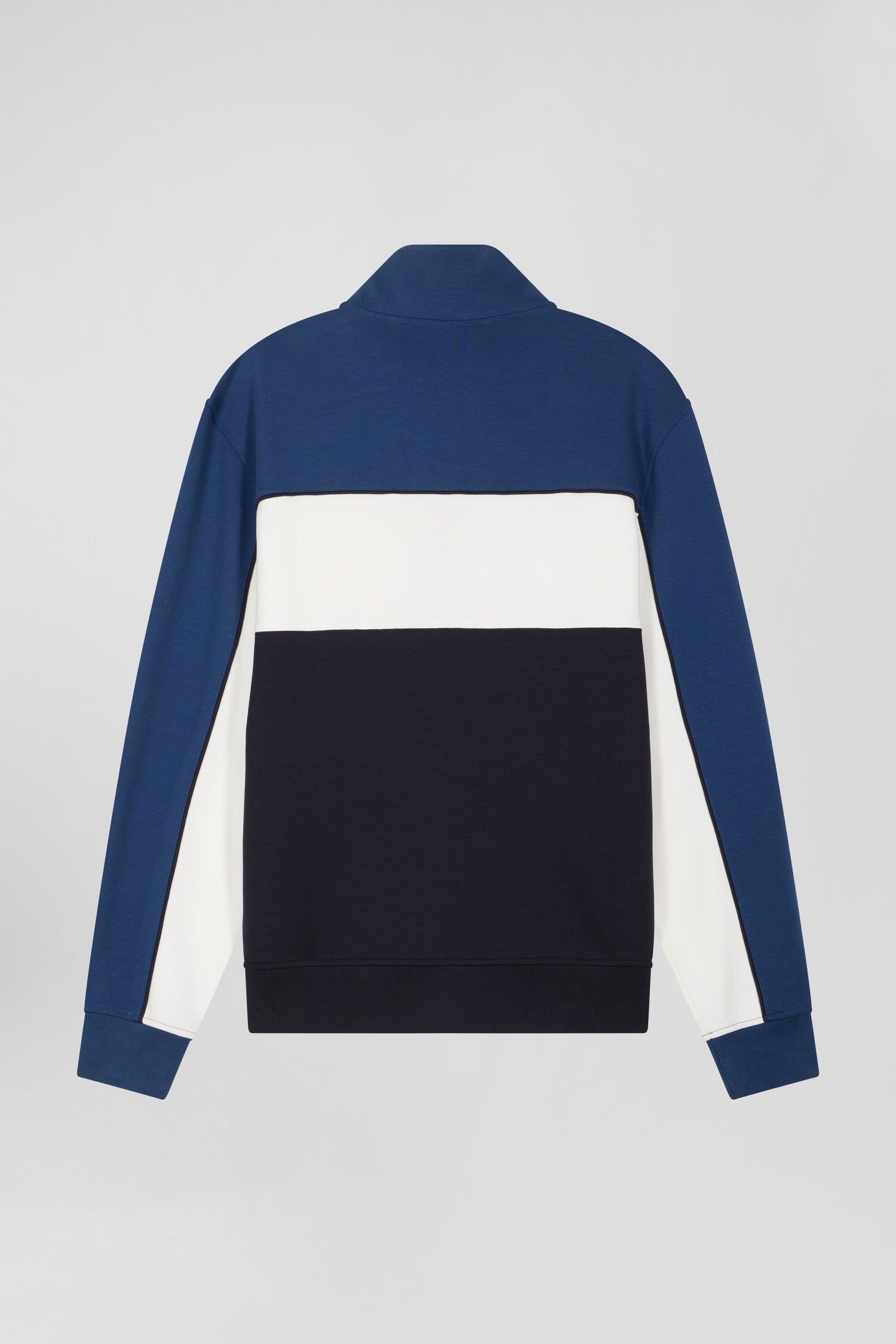 Regular blue tricolor zipped cotton blend sweatshirt