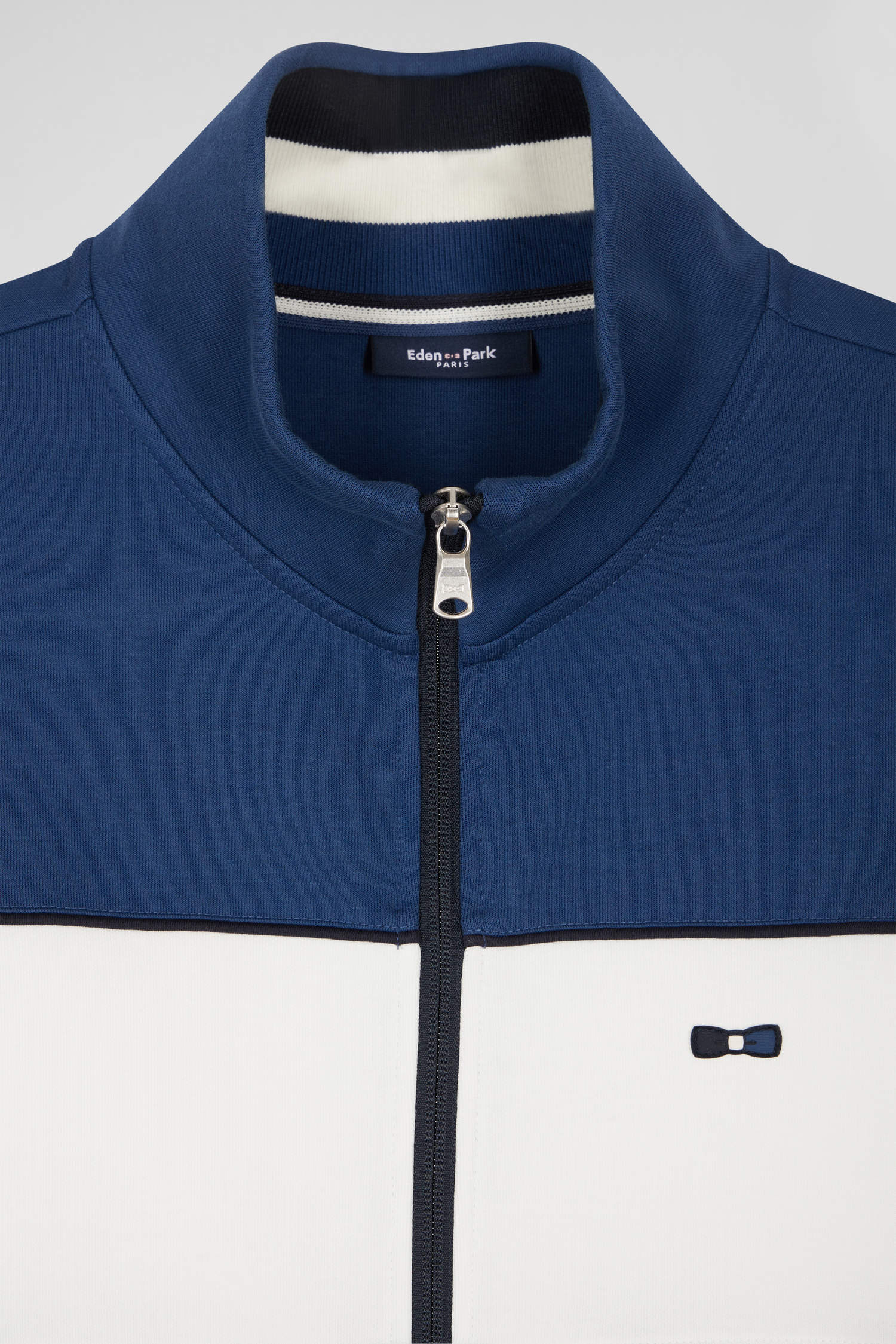 Regular blue tricolor zipped cotton blend sweatshirt