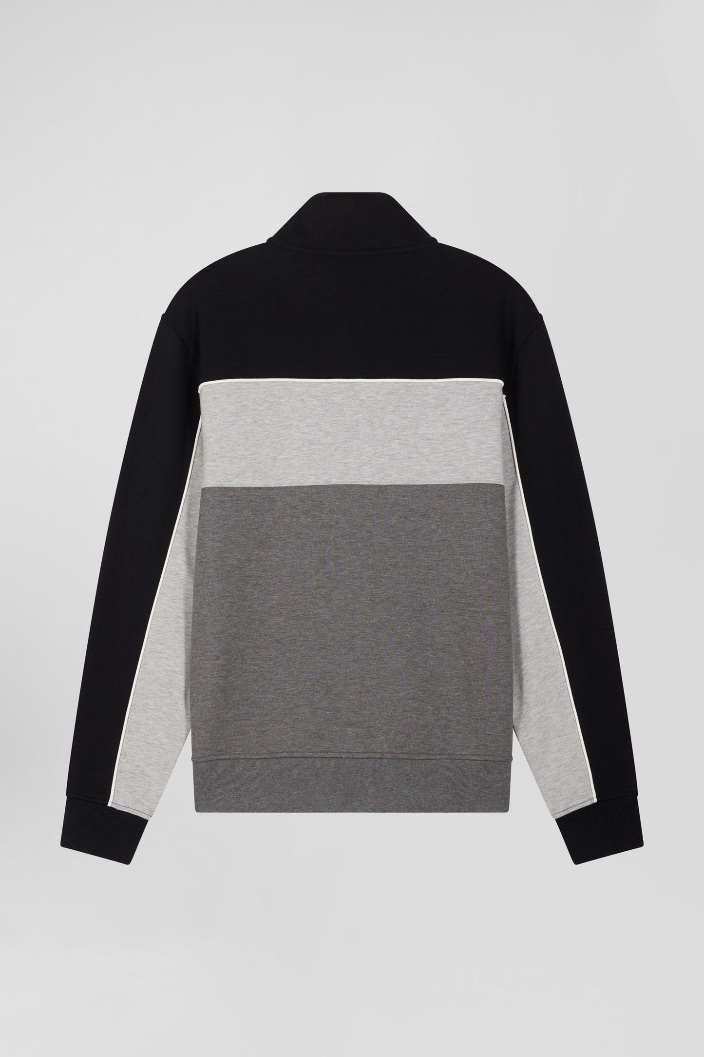 Regular black tricolor zipped cotton blend sweatshirt