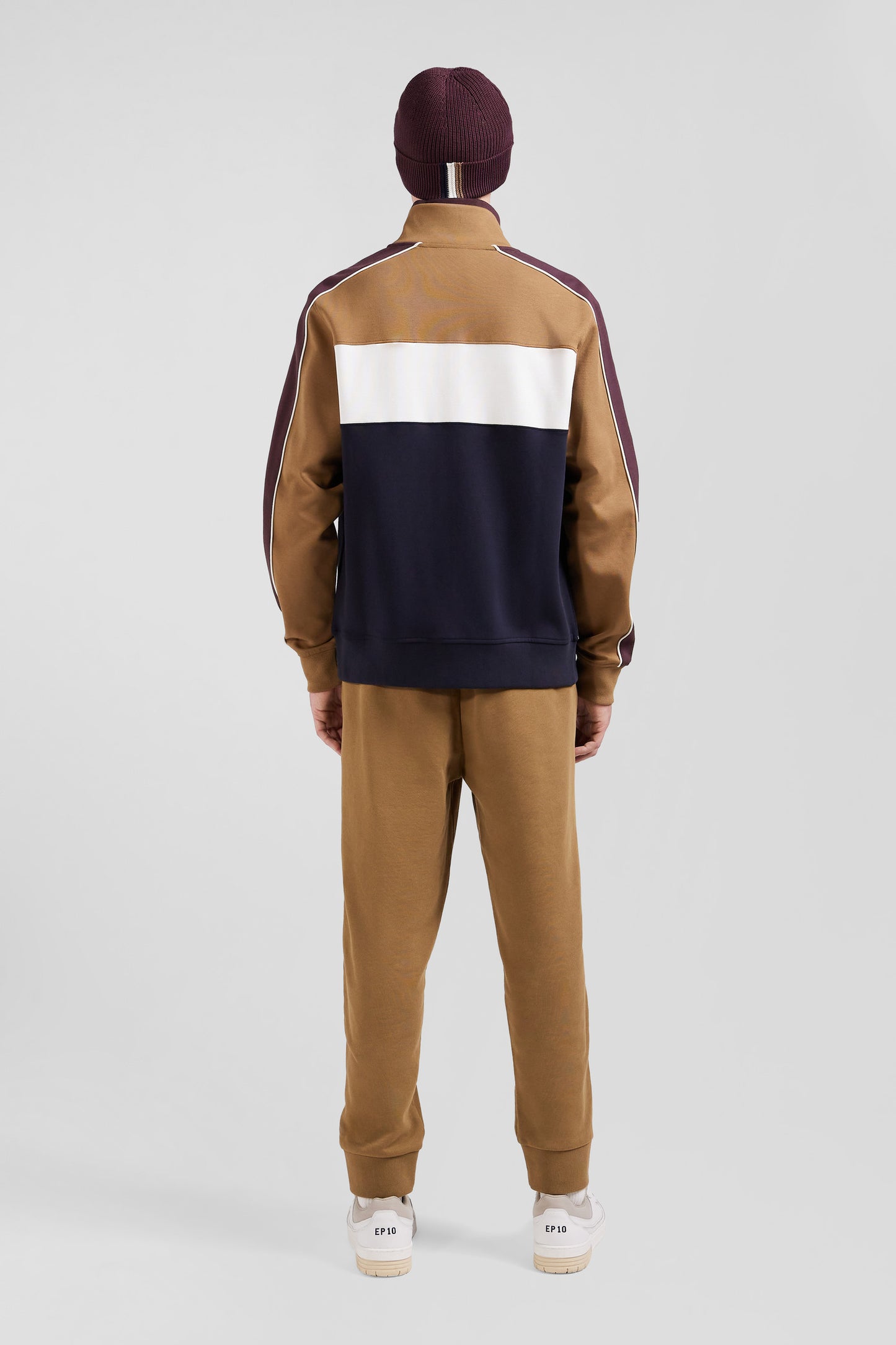 Colorblock zip-up sweatshirt in hazelnut cotton blend, regular fit