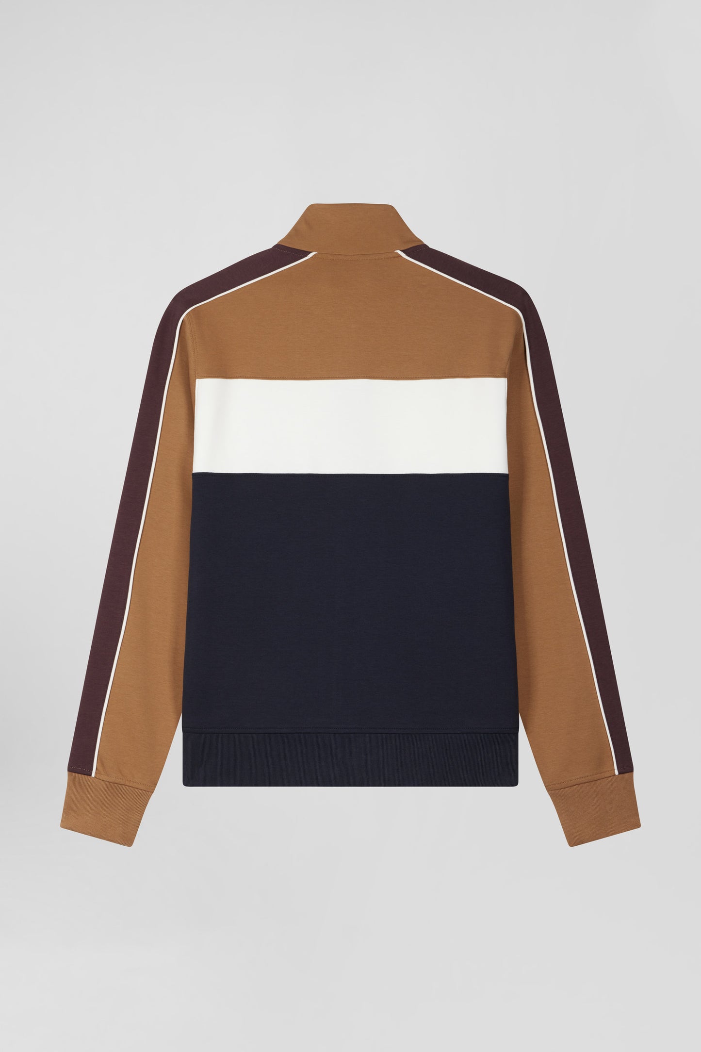Colorblock zip-up sweatshirt in hazelnut cotton blend, regular fit