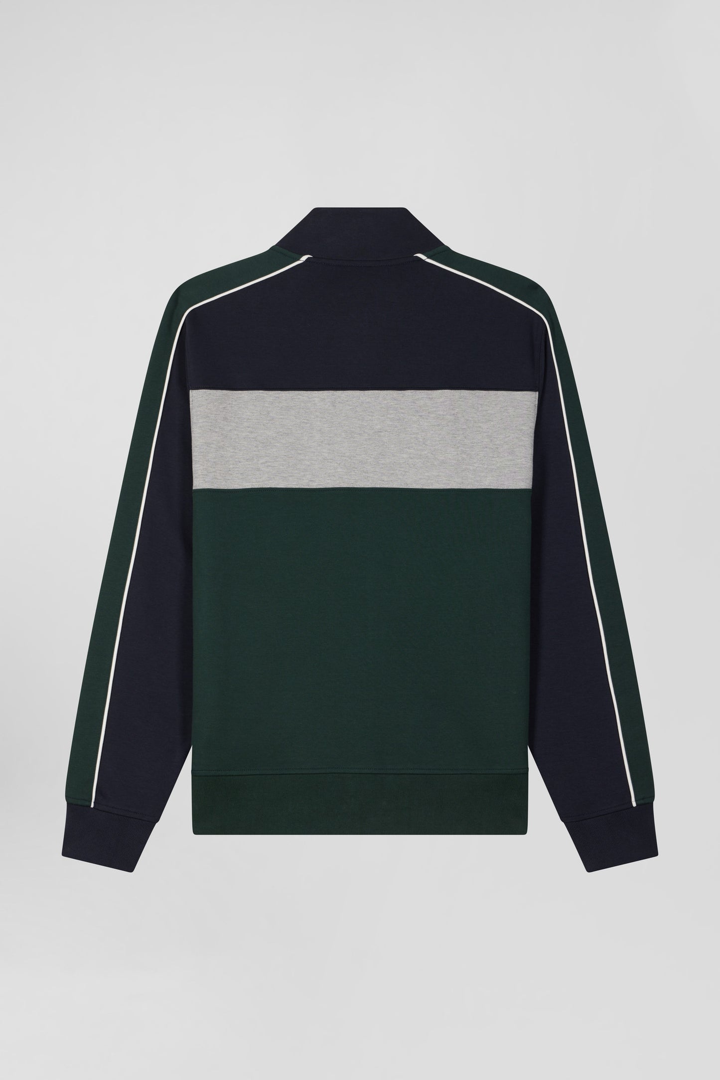 Regular green colorblock zipped cotton blend sweatshirt