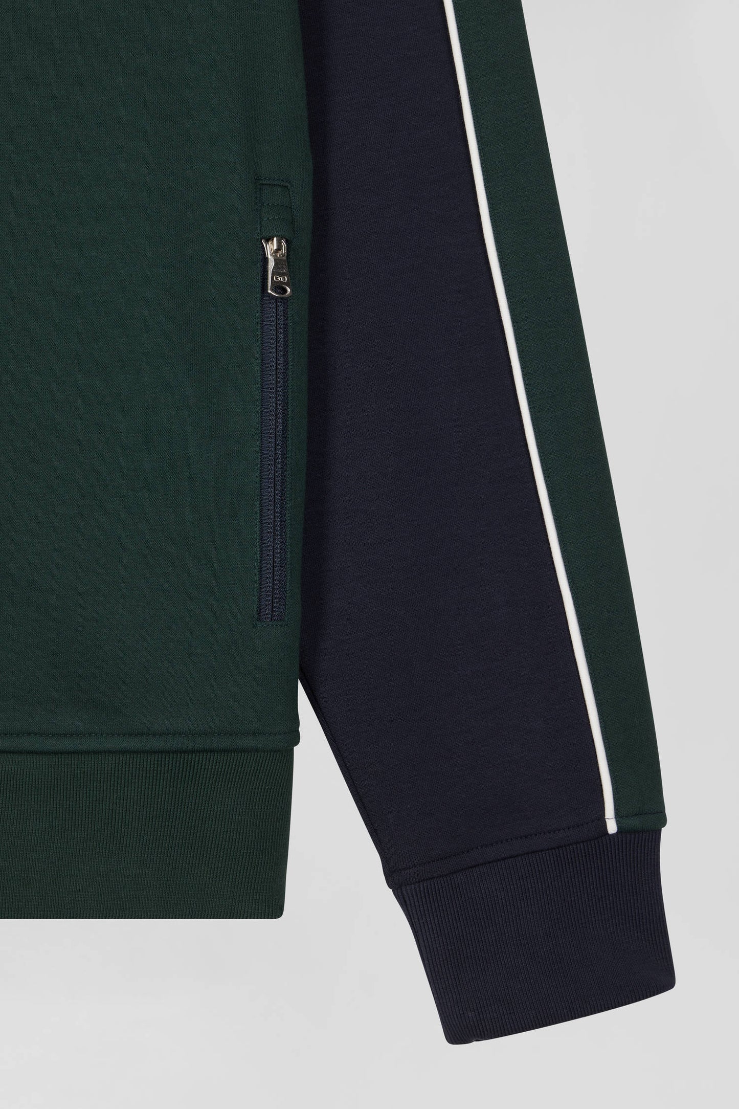 Regular green colorblock zipped cotton blend sweatshirt