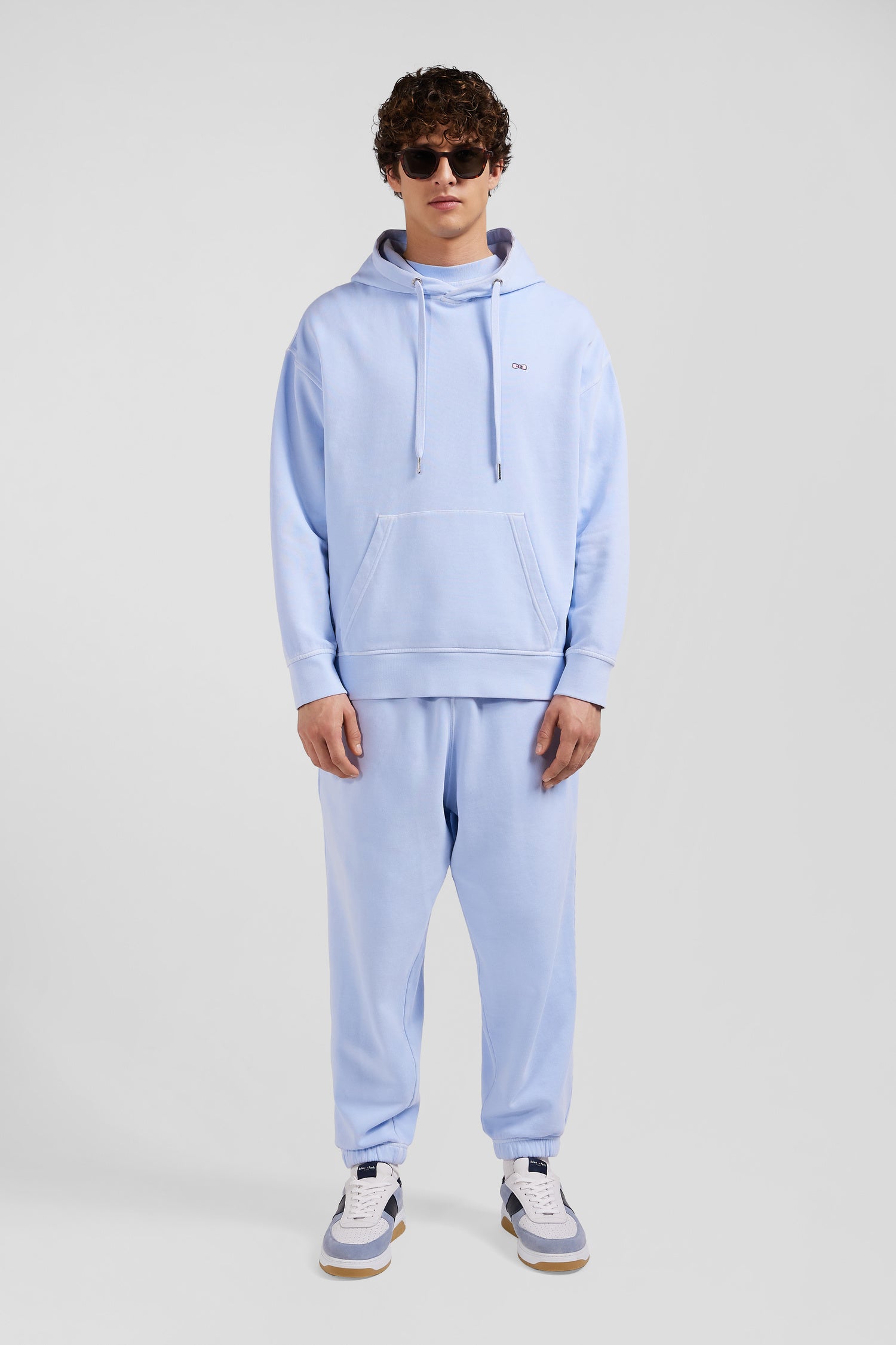 Oversize sky blue unisex dyed cotton fleece hoodie