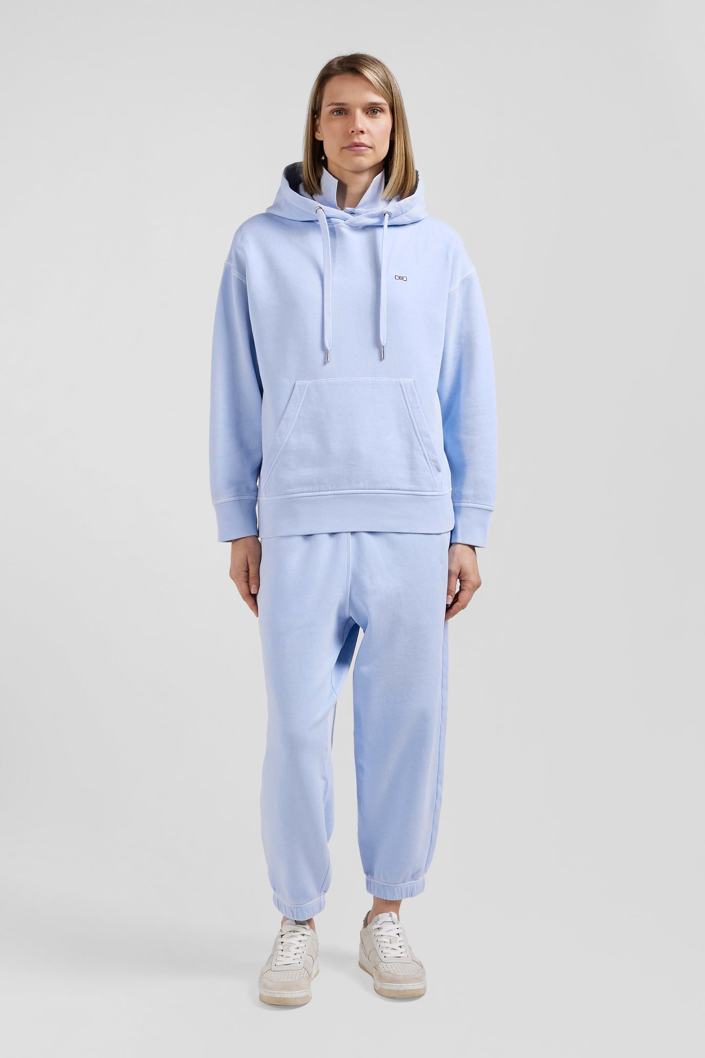 Oversize sky blue unisex dyed cotton fleece hoodie