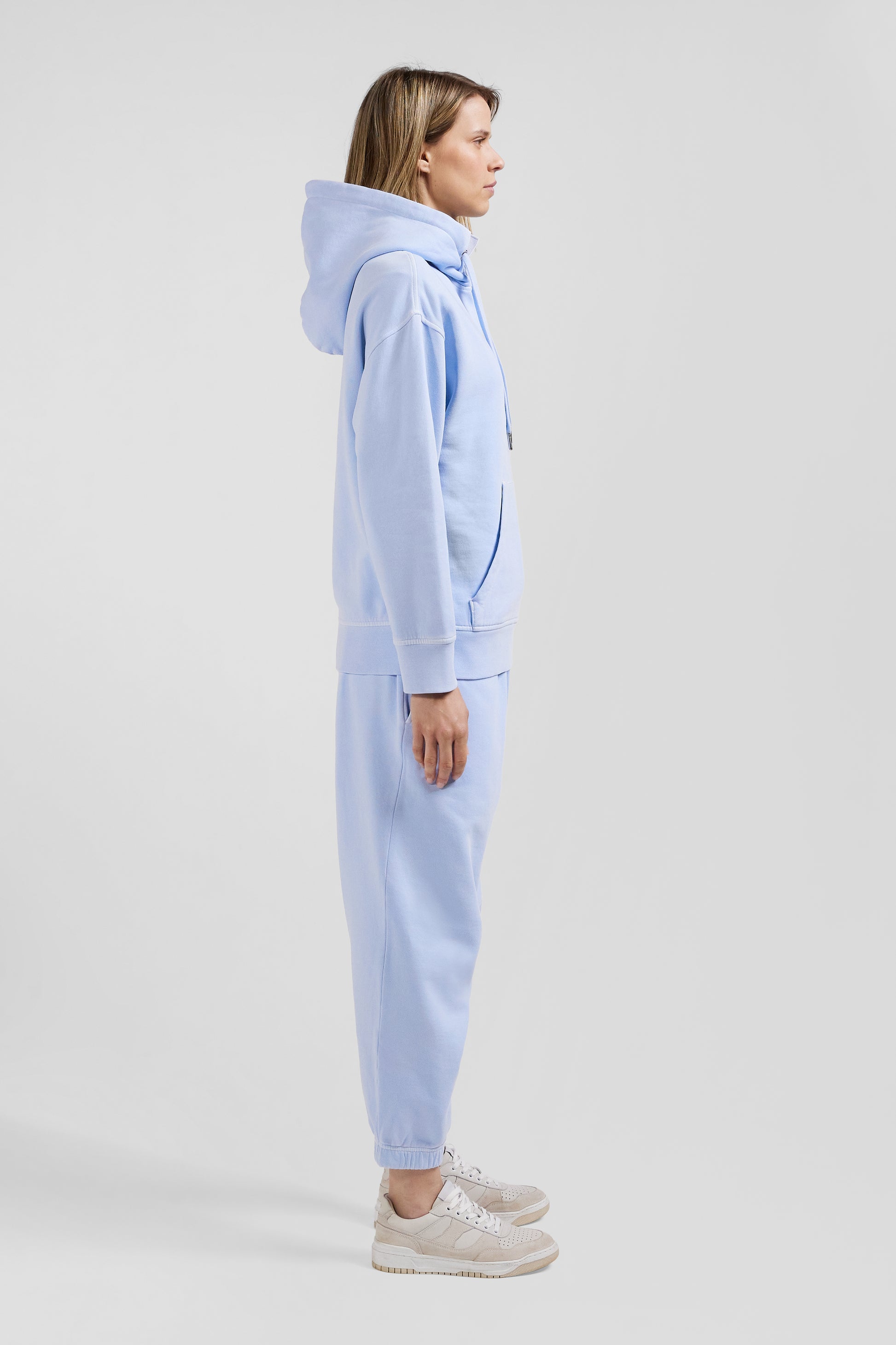 Oversize sky blue unisex dyed cotton fleece hoodie