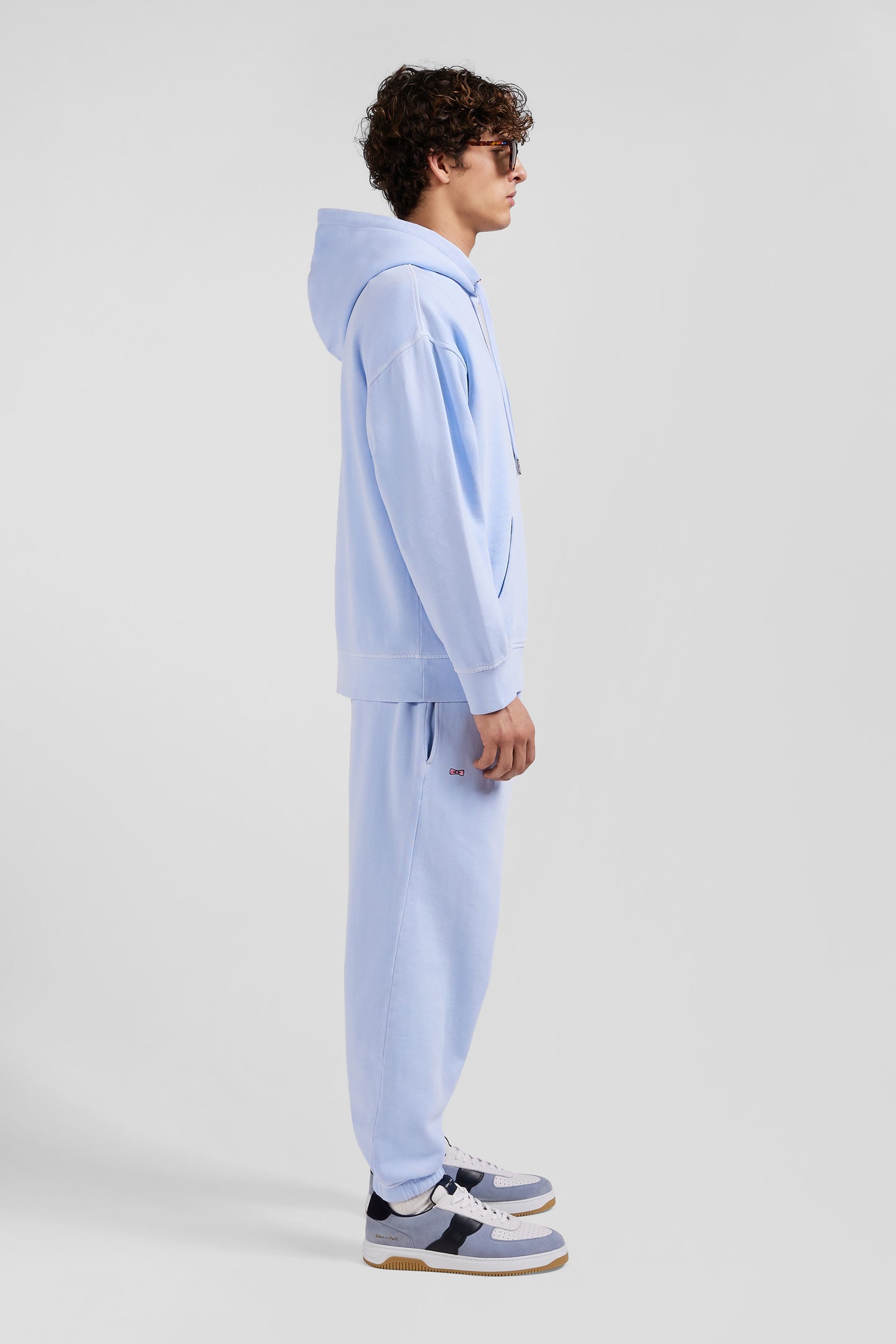 Oversize sky blue unisex dyed cotton fleece hoodie