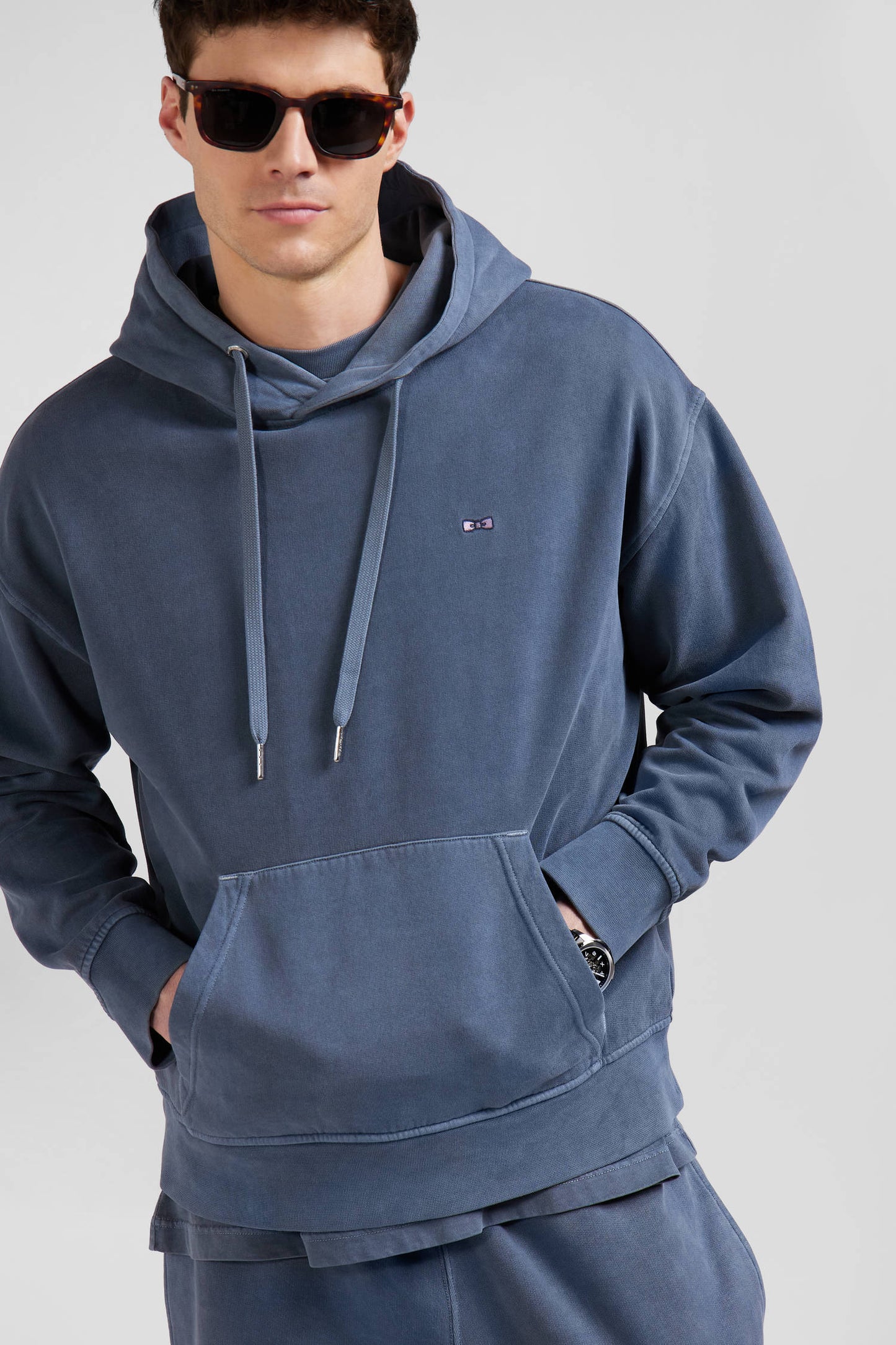 Oversize grey unisex dyed cotton fleece hoodie