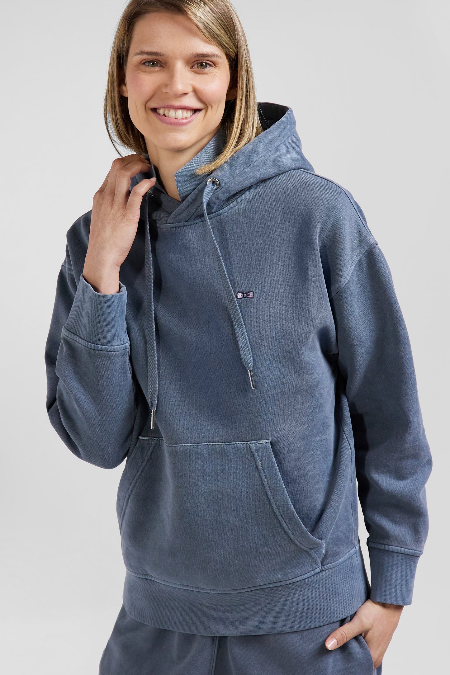 Oversize grey unisex dyed cotton fleece hoodie