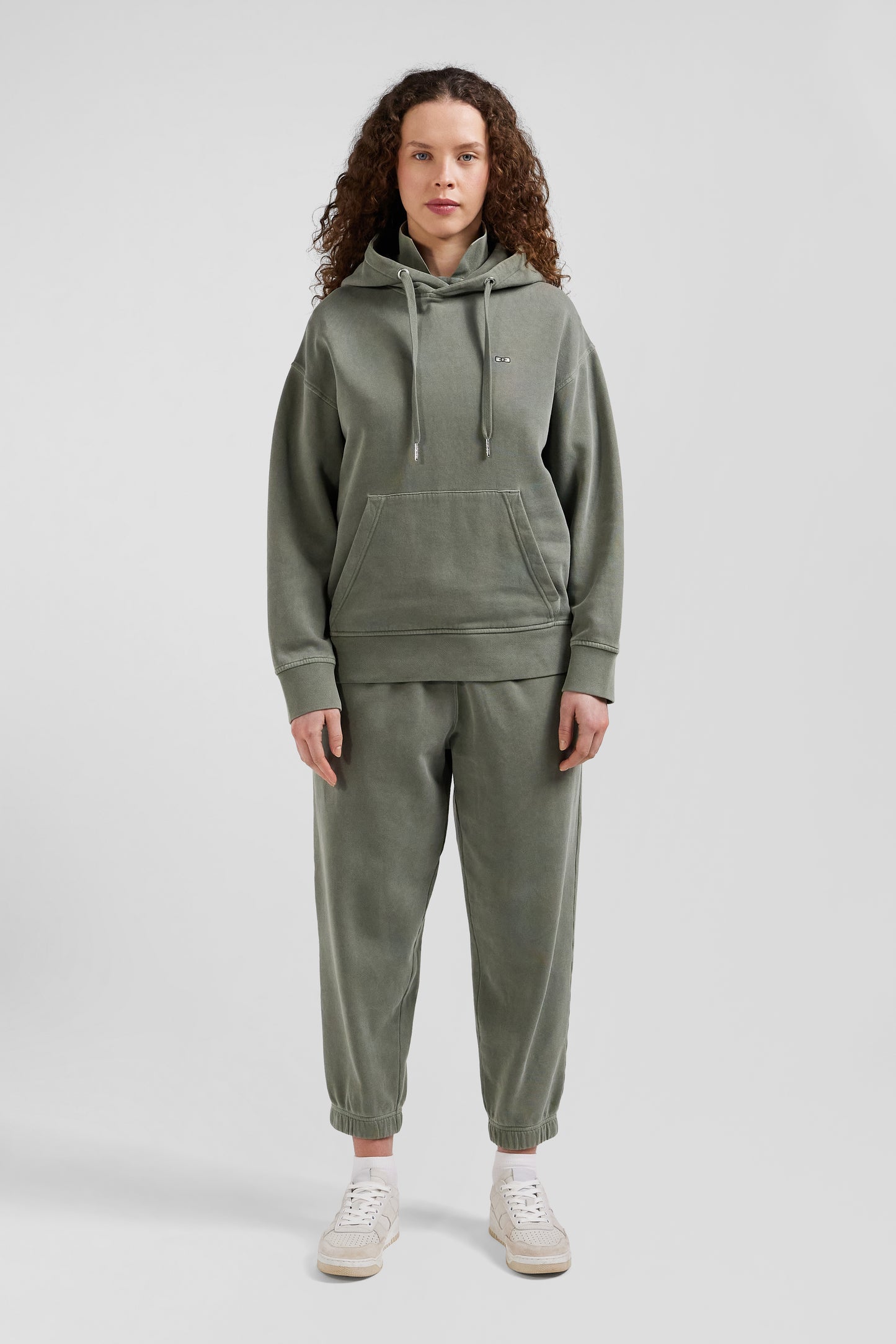 Oversize khaki unisex dyed cotton fleece hoodie