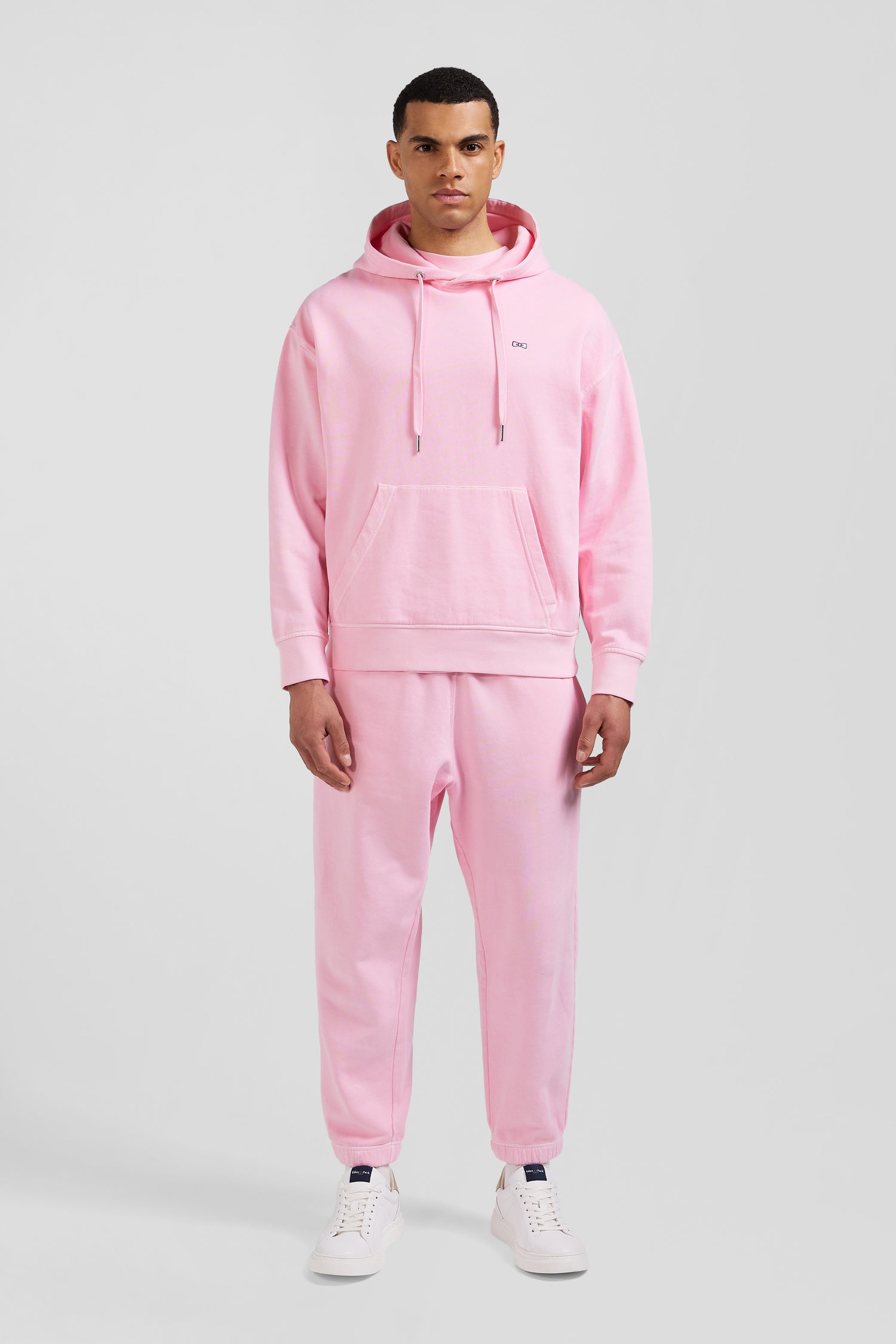 Oversize pink unisex dyed cotton fleece hoodie