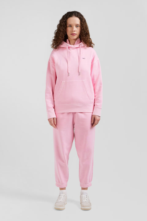Oversize pink unisex dyed cotton fleece hoodie - Image 2