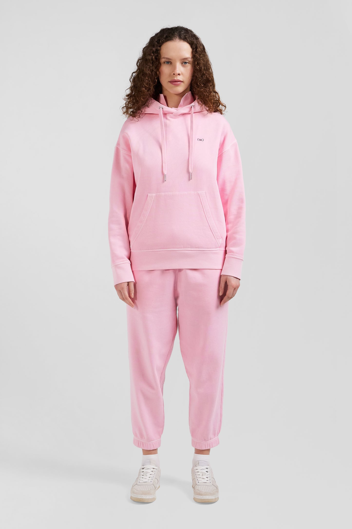 Oversize pink unisex dyed cotton fleece hoodie