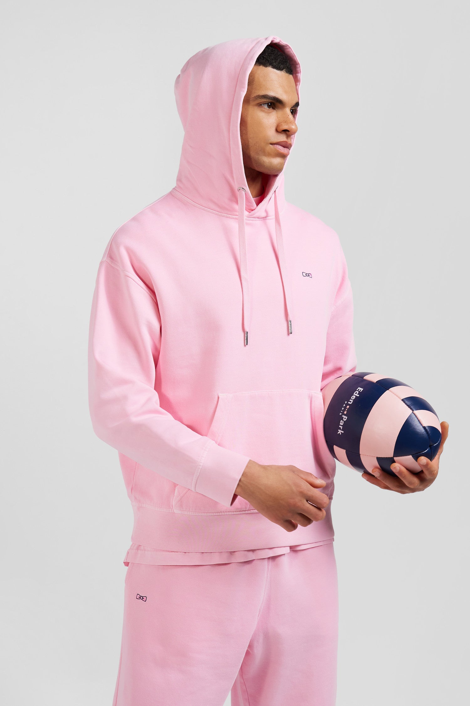 Oversize pink unisex dyed cotton fleece hoodie